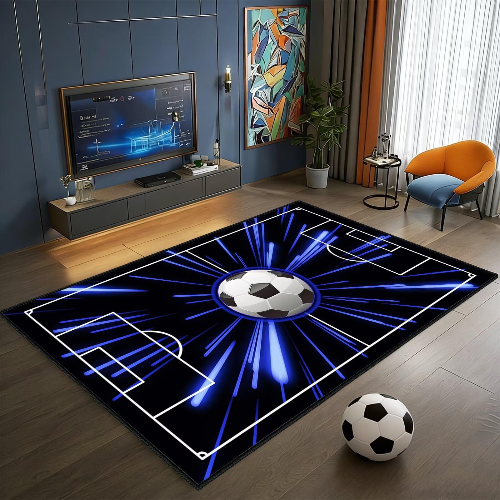 Soccer Rugs for Living Room,Soccer Area Rug 4x6 Bedroom Rug Ultra-Thin Sport Area Carpets Washable Throw Rugs Bedside Indoor Door Mat Non Slip Accent Floor Mats for Game Room,Dining Room,Laundry