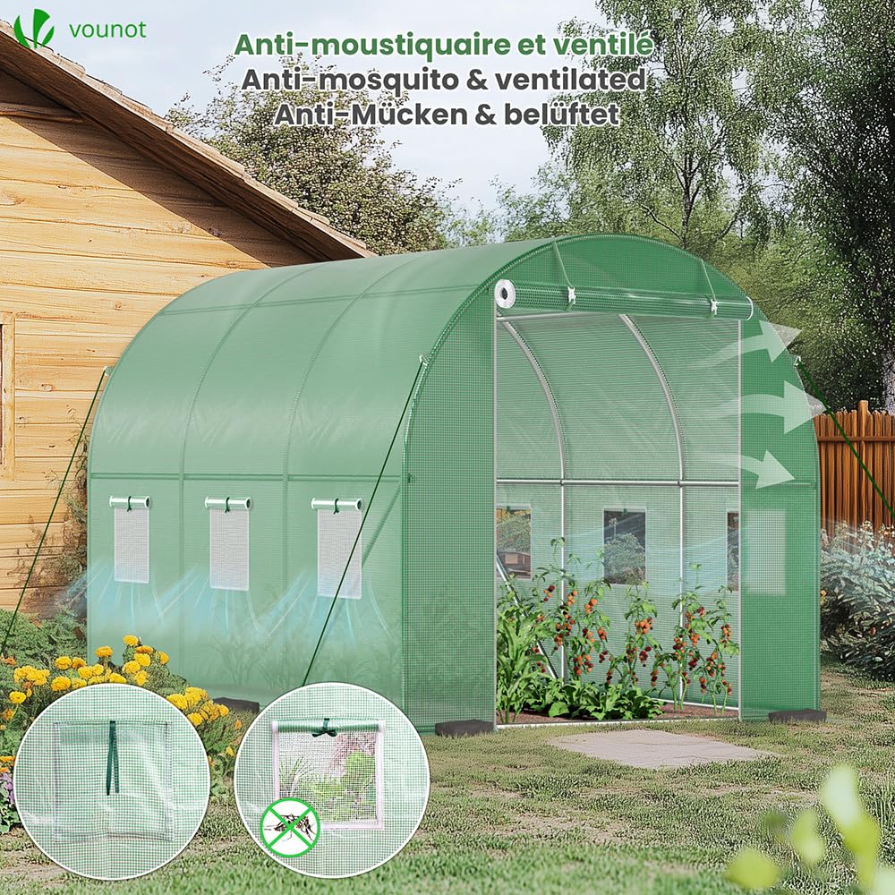 VOUNOT® Invernaderos Jardin, Tunel Invernadero Huerto prar Plantas, Ubo de Acero y Plastico, Impermeable, 3 x 2 x 2 m, Verde
