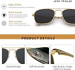 JIM HALO Retro Square Aviator Sunglasses Premium Glass Lens Men Women | Flat Metal Eyewear, Driving Running, Outdoor Activities