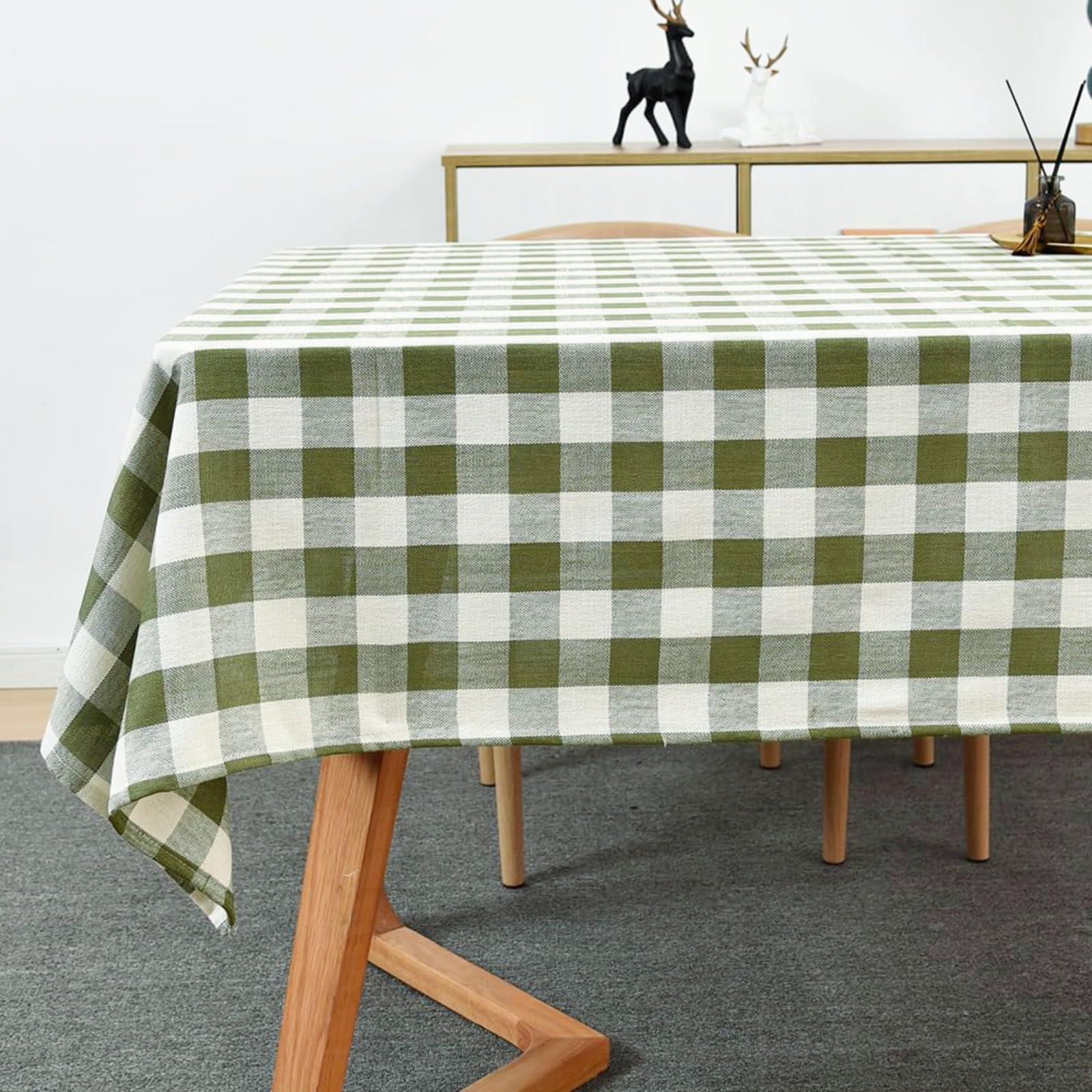 Yofori Gingham Tablecloth, Heavy Duty Cotton Blend Table Cloth for Square Tables Checkered Tablecloth for Kitchen Dinning Outdoor Picnics (Green, 135 x 135 cm) — image 1