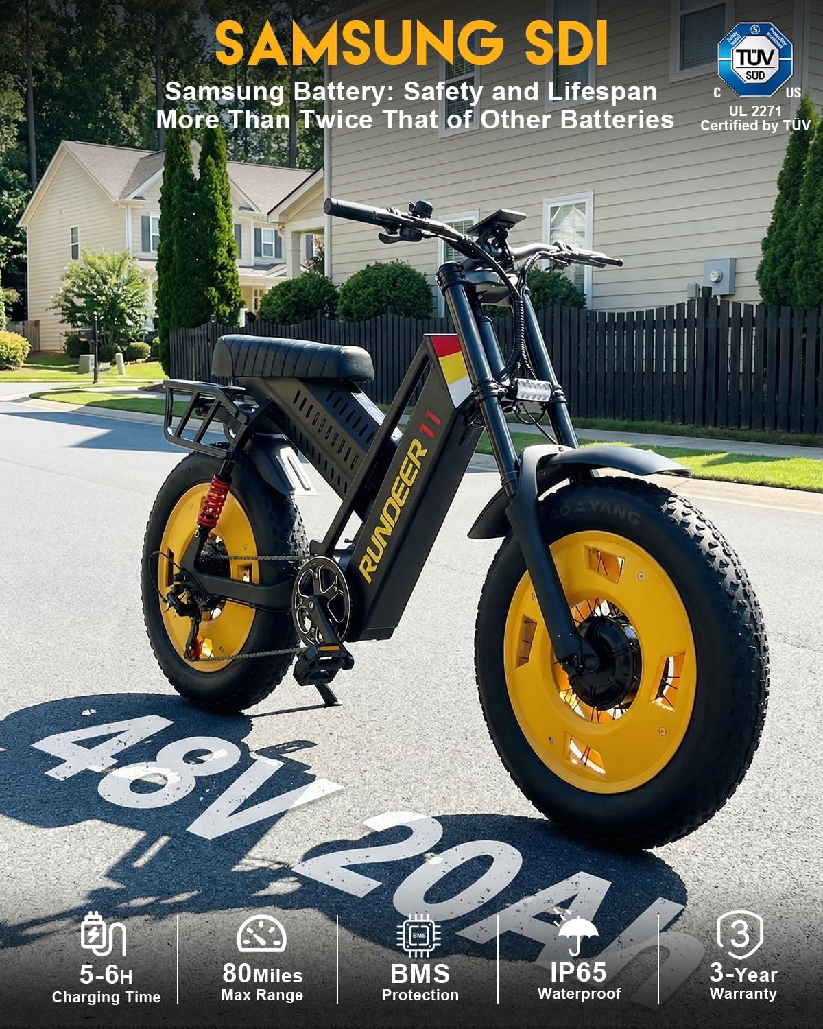 Electric Bike for Adults, 2000/2500/3000W Peak Motor, 32/35 MPH 40-100 Miles 100/200 N·m Fat Tire Ebike with 48V 20Ah Battery, 20" Electric Dirt Bike, Hydraulic Suspension and 3-Year Support