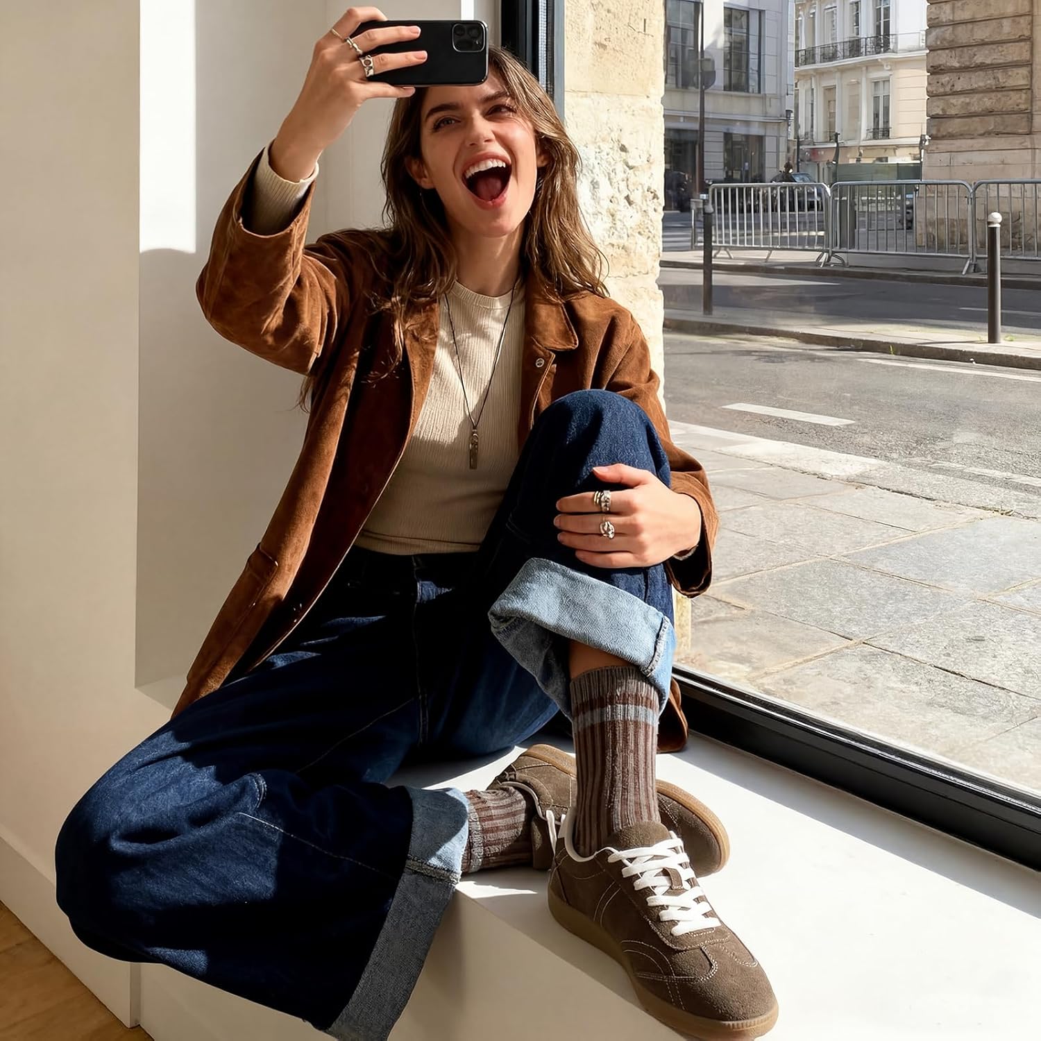 COOLLULU Women Retro Sneakers for Women Lightweight Lace-Up Shoes Suede Fashion Sneakers with Memory Foam Insoles Comfortable Walking Footwear Non-Slip Tennis Shoes - Image 3