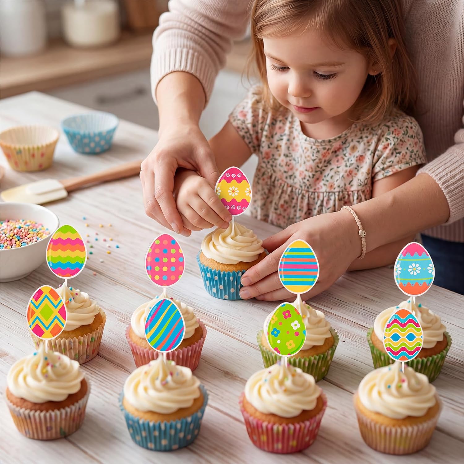 24 Pack Easter Cupcake Toppers Easter Egg Cupcake Decorations Bunny Cupcake Toppers for Kids Girls Birthday Baby Shower Party Supplies (Style2)