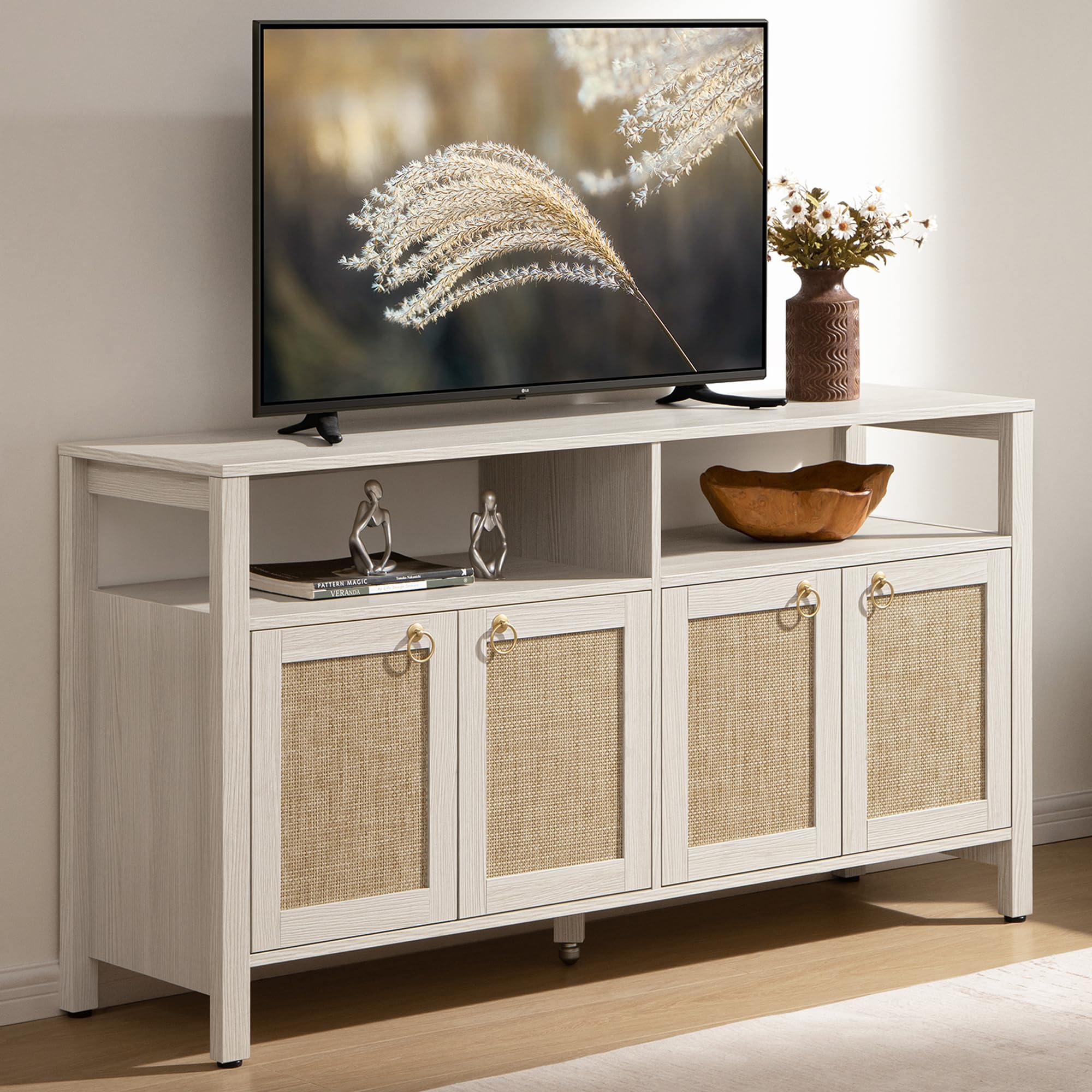 SICOTAS Rattan TV Stand for Television up to 65 Inch - 29.5