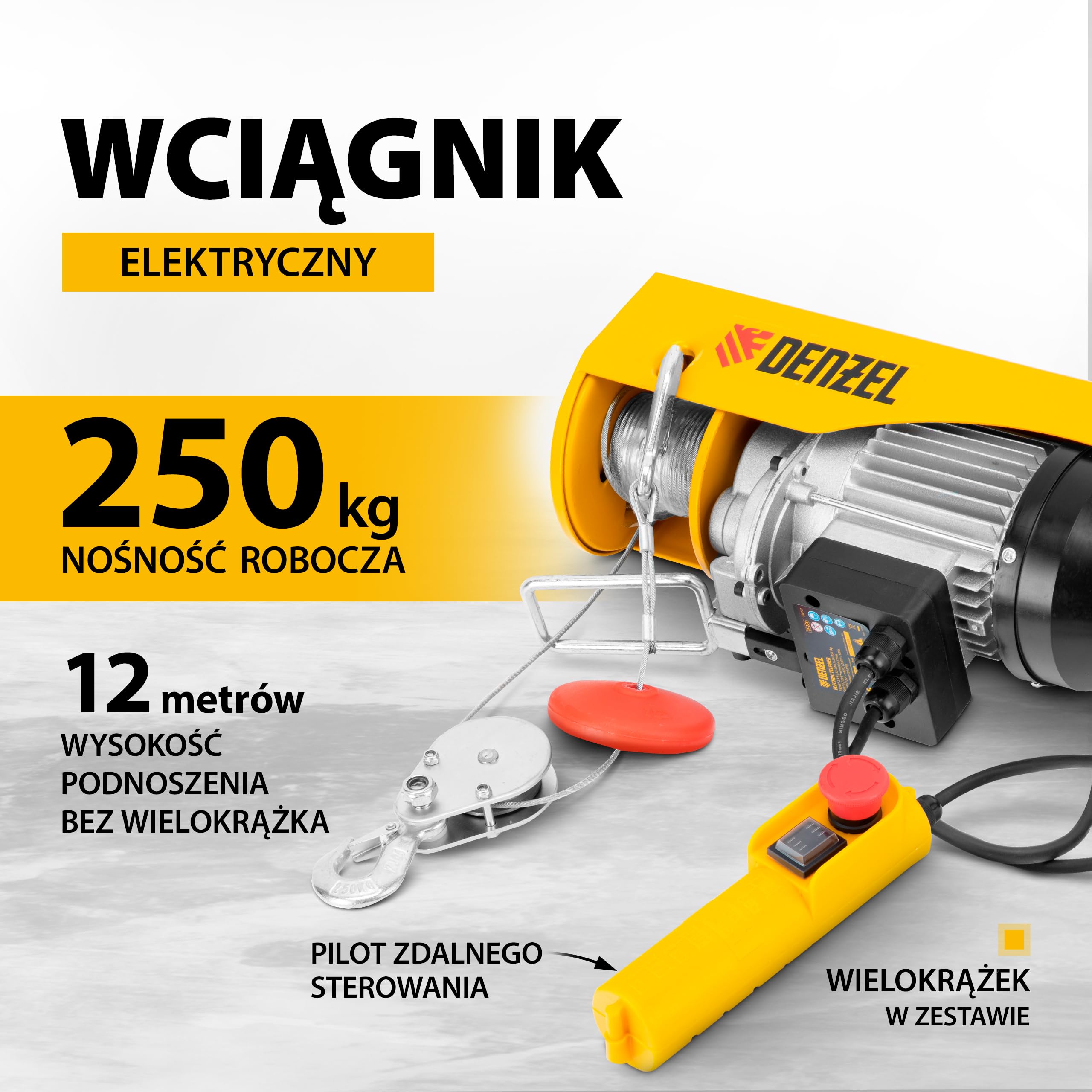 Wciągarka Elektryczna, Wyciągarka Linowa, Budowlana, 125 kg - Denzel
