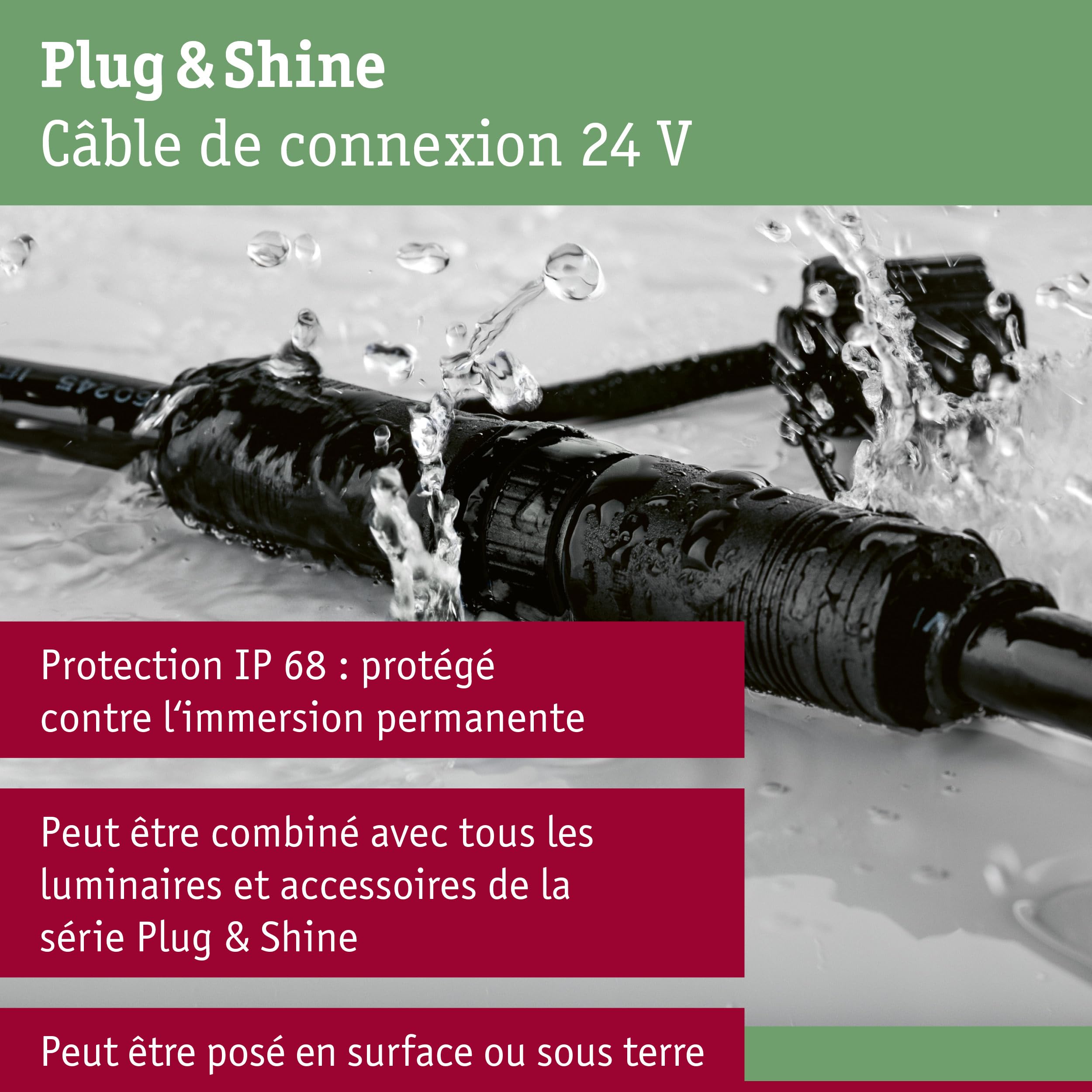 Paulmann 93931 Outdoor Plug&Shine Câble 15m 1 in-7 out, IP68, 2x1,5qmm H07RN-F, Noir