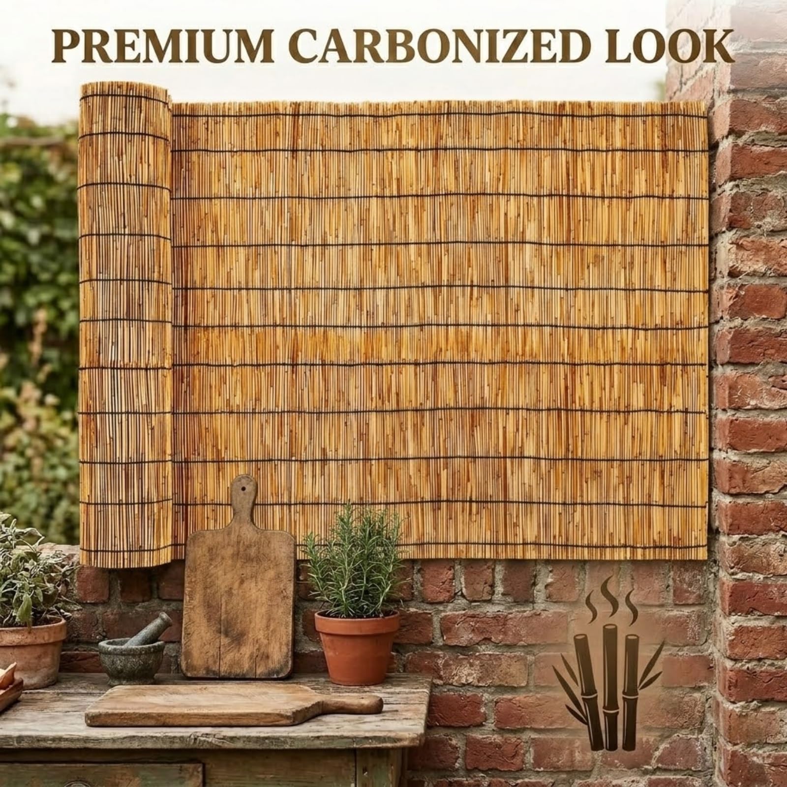 Arella in Canna Naturale Carbonizzata per Recinzione Giardino e Balcone, Canniccio Frangivista Privacy Rilegata con Filo di Nylon Resistente, Ø 6-10mm(Marrone,1.52 m H x 3.05 m L)
