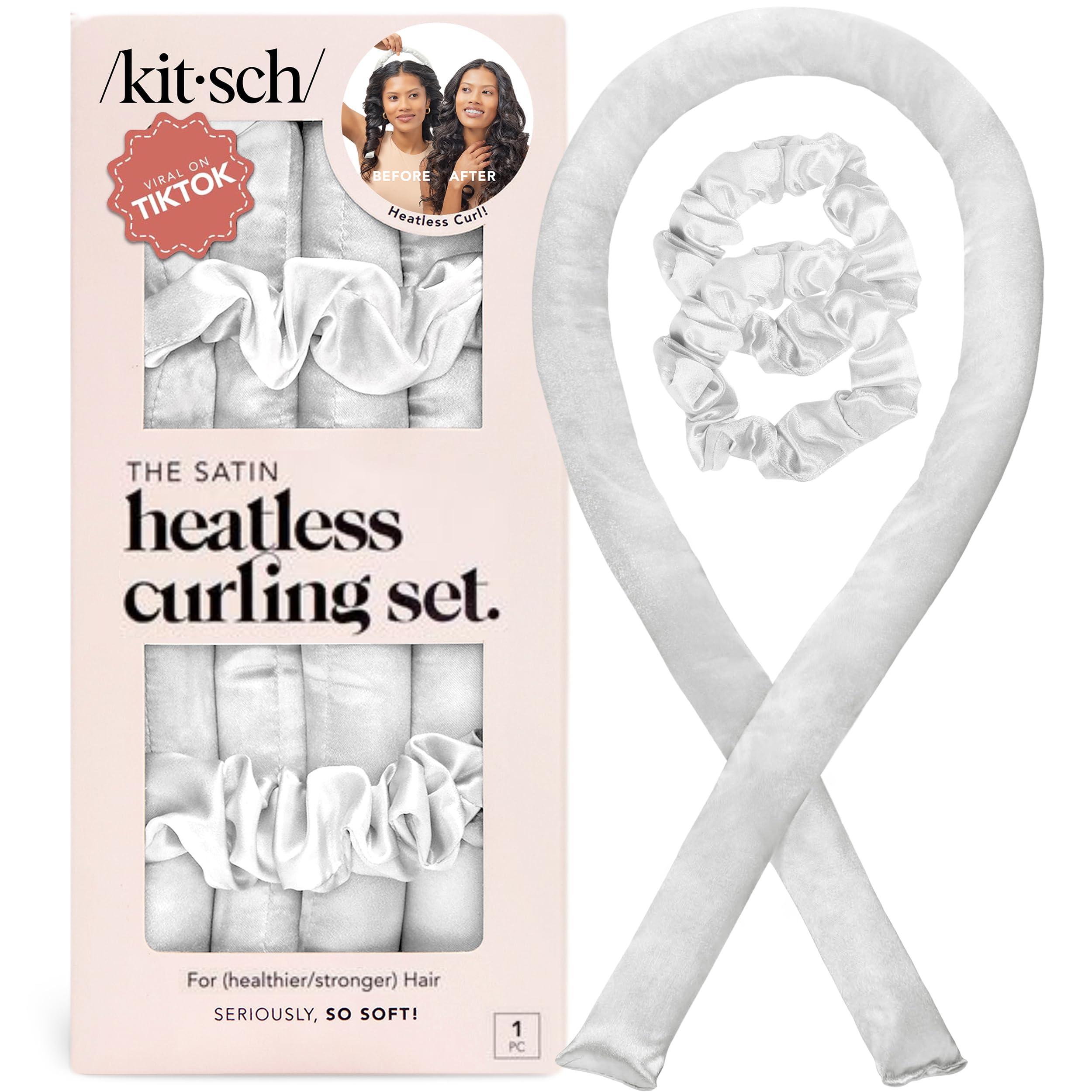 Kitsch Satin Heatless Curling Set - Hair Rollers for Heatless Curls | Heatless Hair Curlers & Hot Rollers | Hair Curlers to Sleep in | Heatless Curling Rod Headband | Heatless Curler (Ivory)
