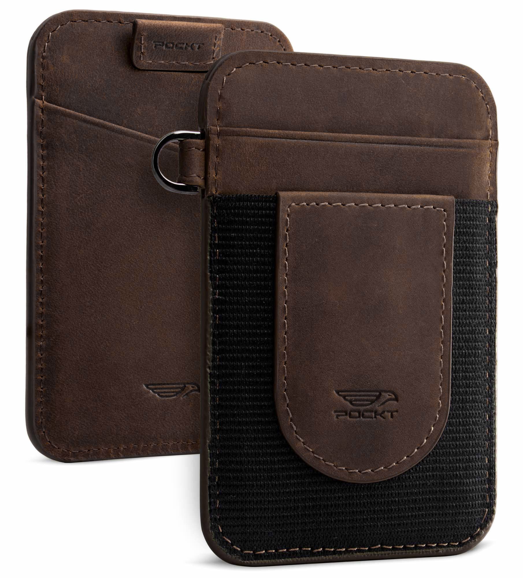 POCKT Card Holder Wallet For Men and Women - Slim Minimalist Front Pocket Wallet Elastic Credit Card Holder Genuine Leather RFID Blocking Card Case