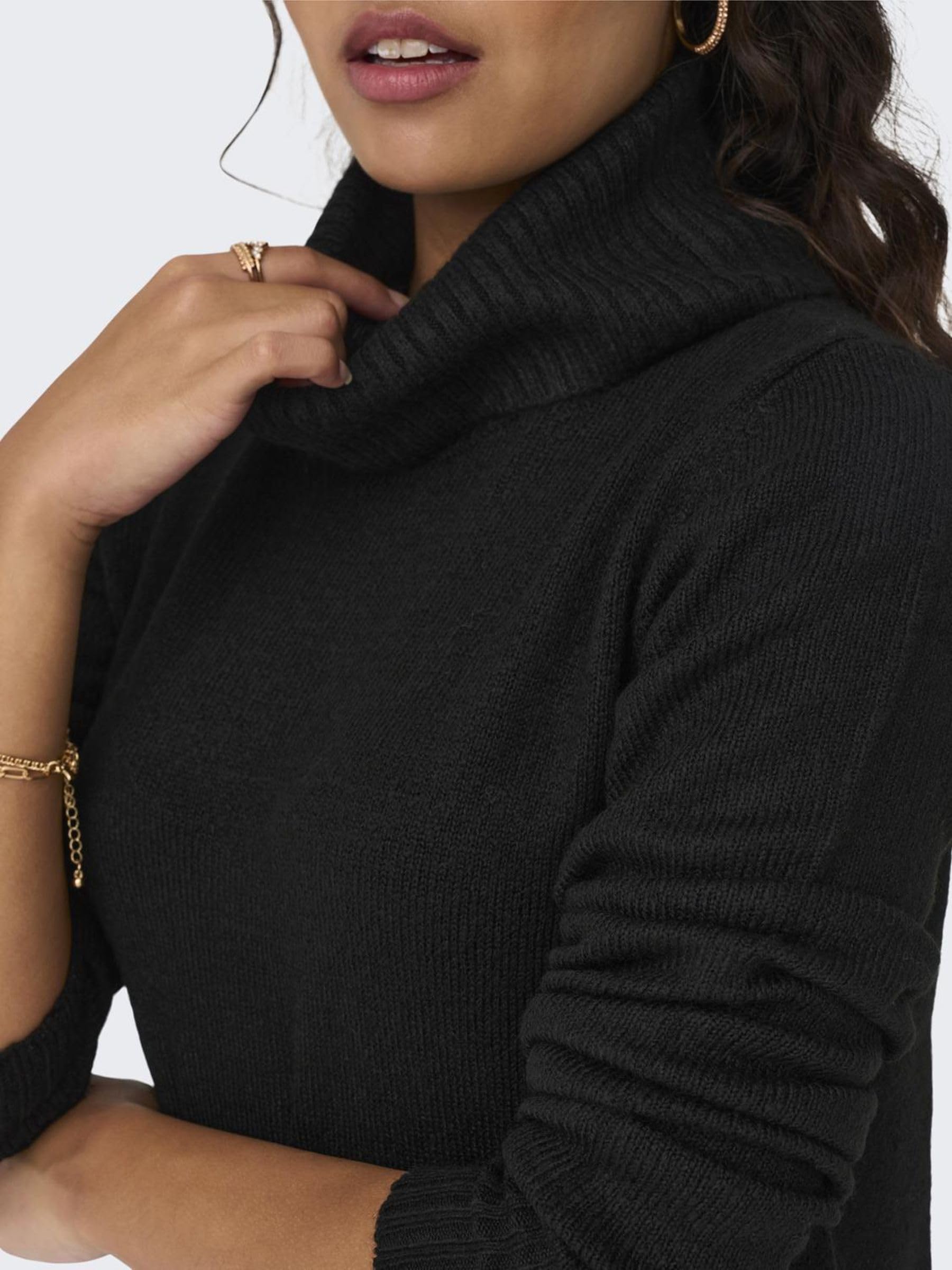 Robe en Tricot à Manches Longues Mini Robe col roulé Coupe régulière Pull Encolure Ronde mi-Longue JDYELANOR, Couleurs:Noir-2, Taille:XL