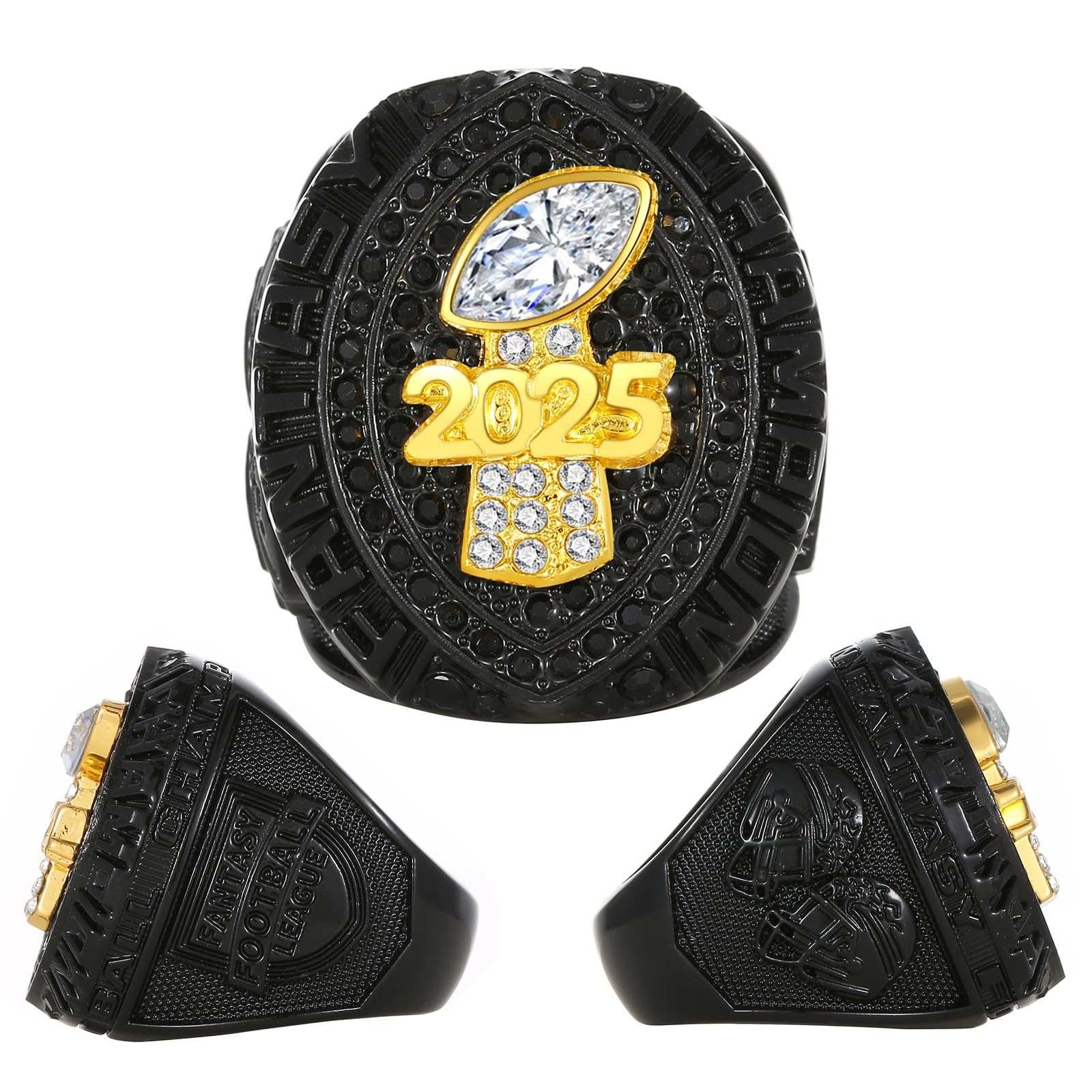 Fantasy-Football-Ring 2025, Schwarz-Blau-Rot-Meisterschaftsring, FFL-Meisterschaftstrophäe, Geschenkbox, Ring-Display-Box