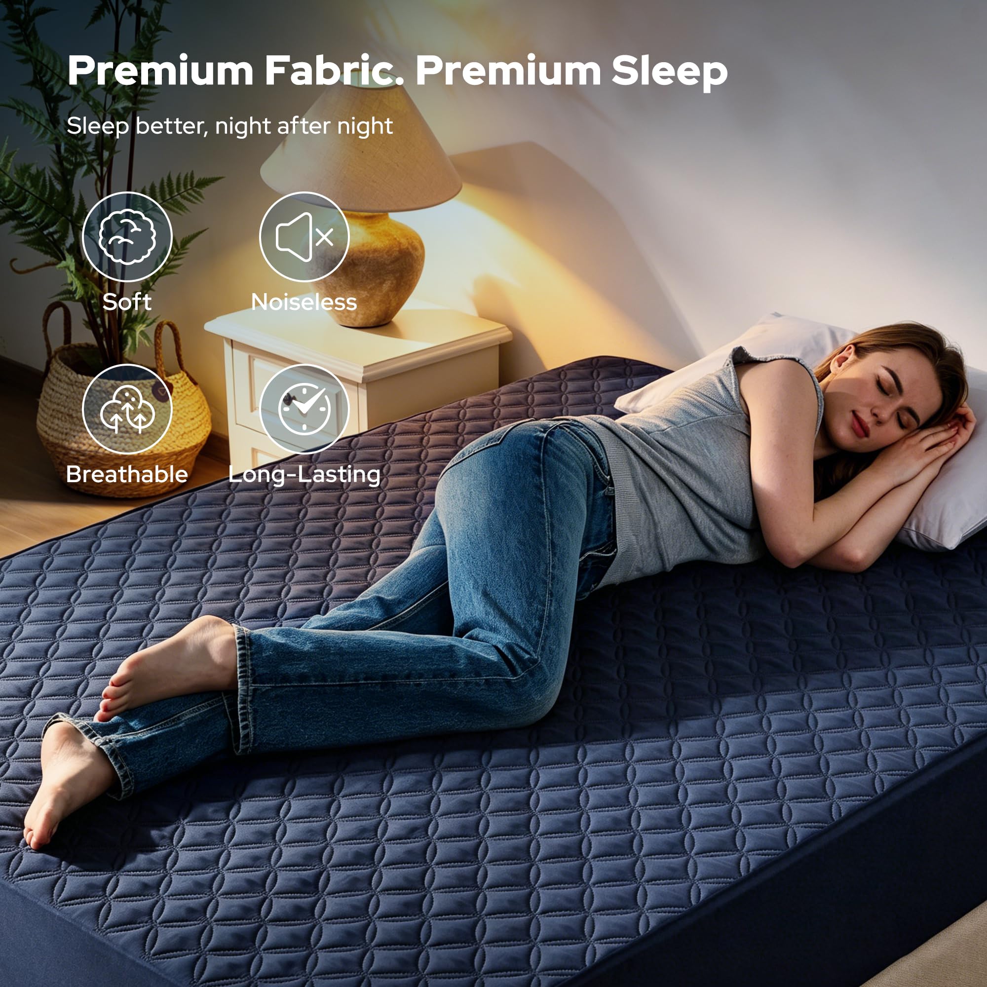 BEDLORE Wodoodporny ochraniacz na materac, bezgłośna podkładka na materac w rozmiarze queen z głęboką kieszenią, głębokość 15–53 cm, miękki i oddychający pokrowiec na materac na łóżko, nadaje się do