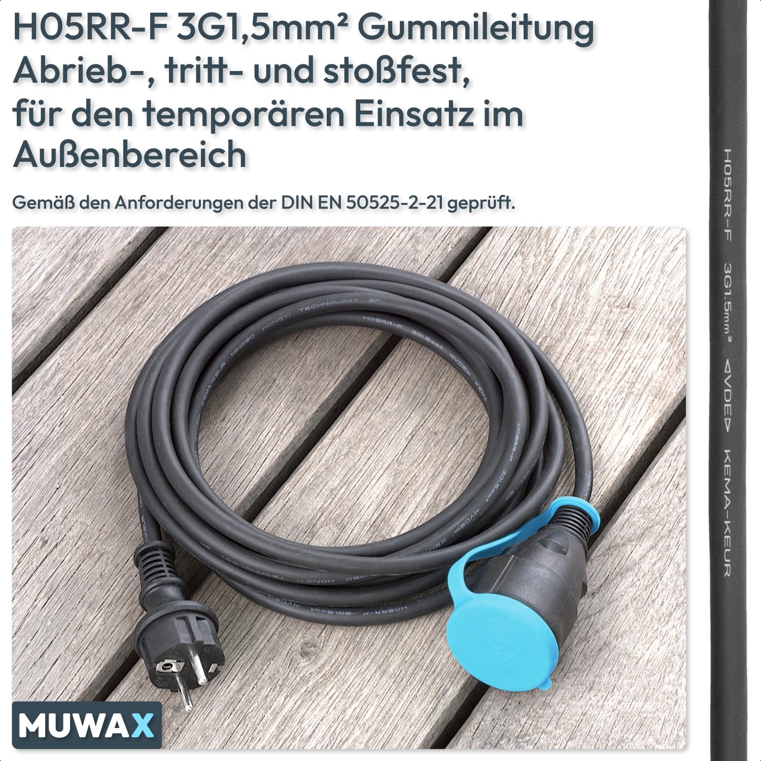 Cavo di prolunga in gomma H05RR-F 3G1,5 mm², 25 m | Per esterni, tosaerba, giardino e officina, IP44, nero