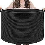 INDRESSME XXXLarge Blanket Basket 21.7 x 21.7 x 13.8 Woven Storage Baskets Soft Cotton Rope Toy Baskets Storage Kids Decorative Laundry for Home, Perfect for Living Room, Black
