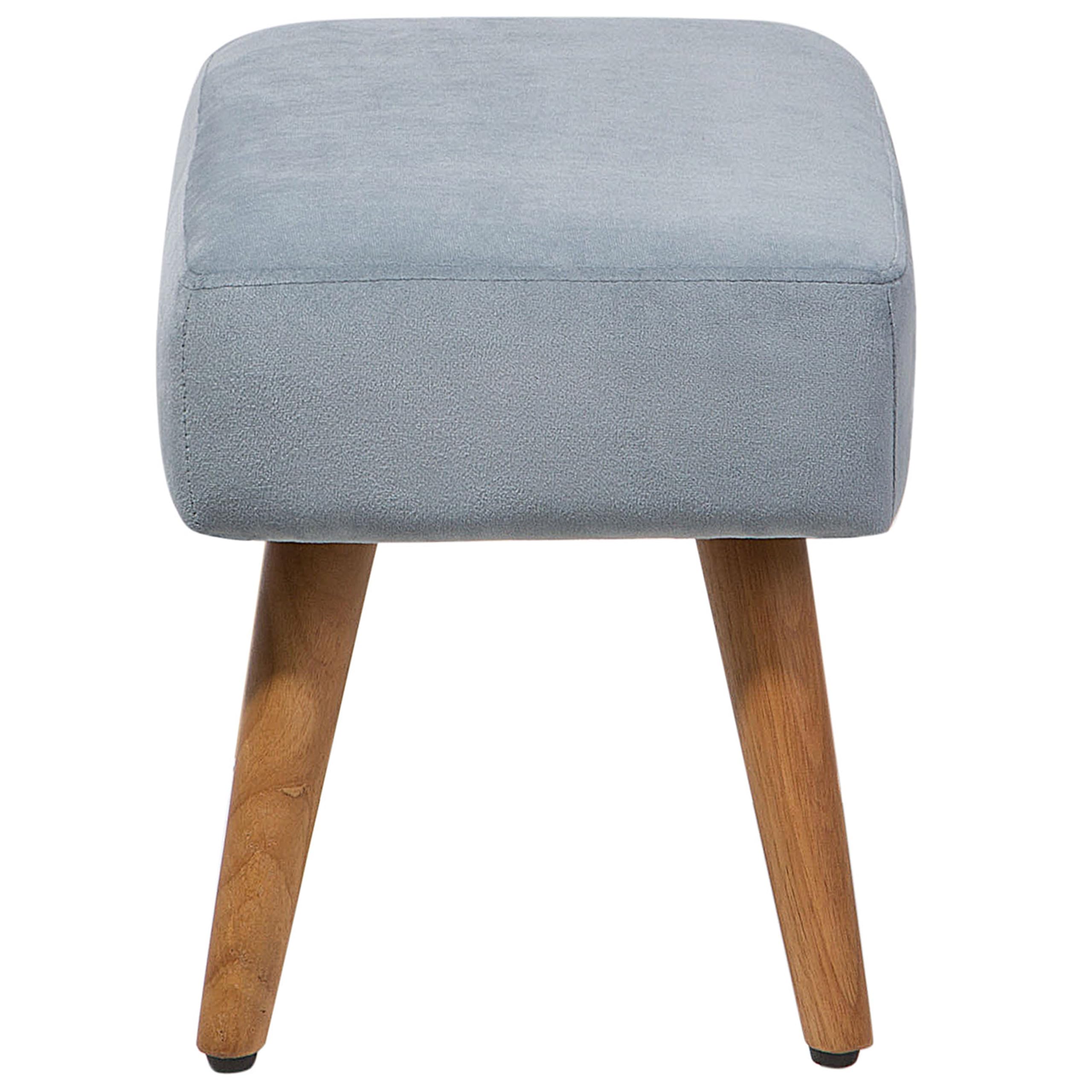 Reposapiés de terciopelo gris claro madera clara 50 x 30 cm patas de madera Takoma