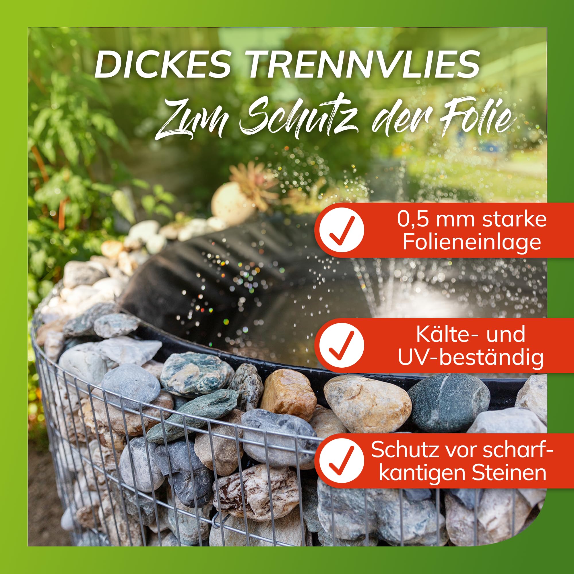 bellissa ‎‎– Gabionen-Hochteich Bausatz mit 160 L Füllvolumen rund 92x92x40 cm – Garten Zubehör DIY-Kit mit Gabionen, Teichfolie und Trenn-Vlies - Wetterfest & langlebig für Zierteiche & Biotope