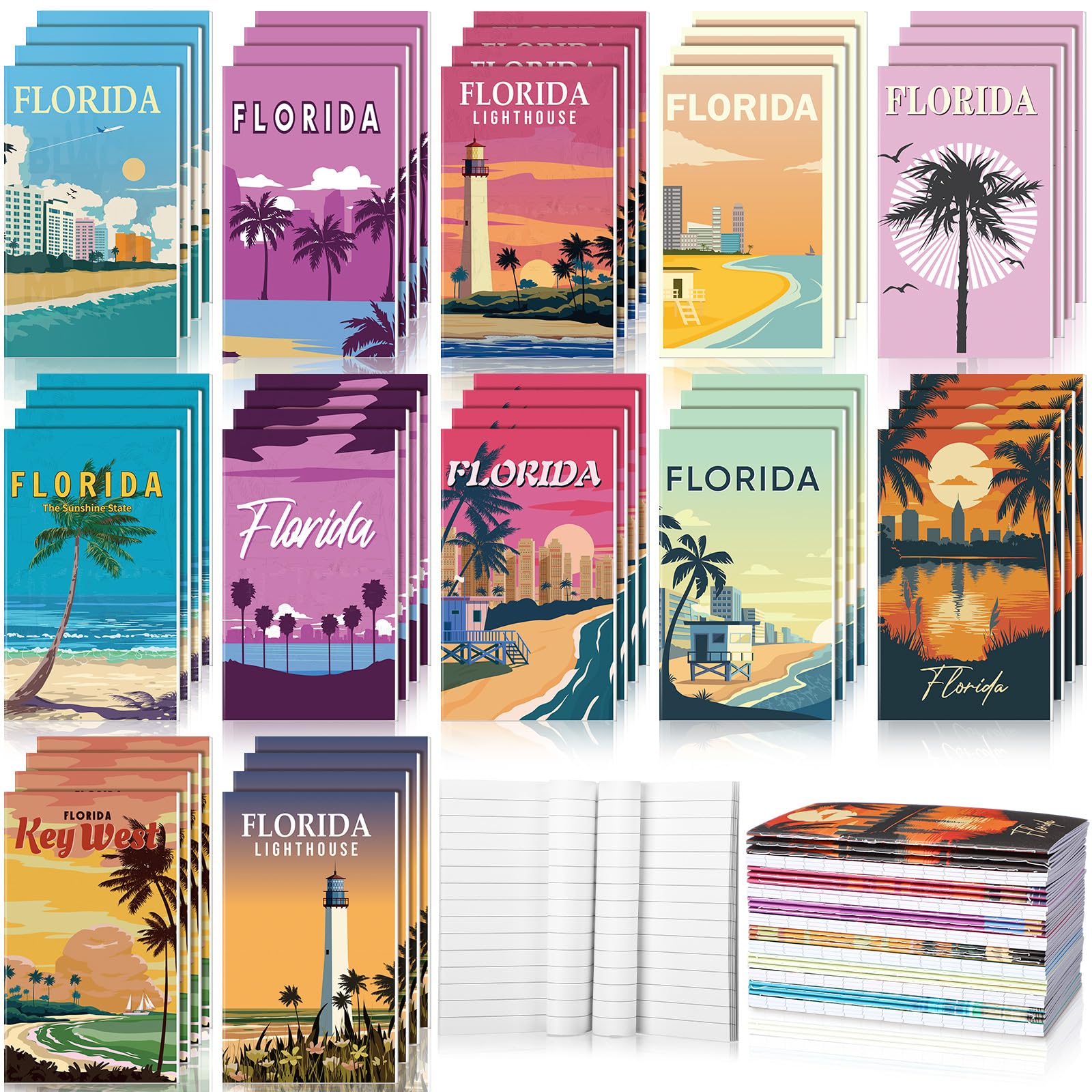 Sherr 48 Pcs American City Mini Notebook Journals Bulk Souvenirs and Gifts Notepad for Traveler Gift(Florida Theme)