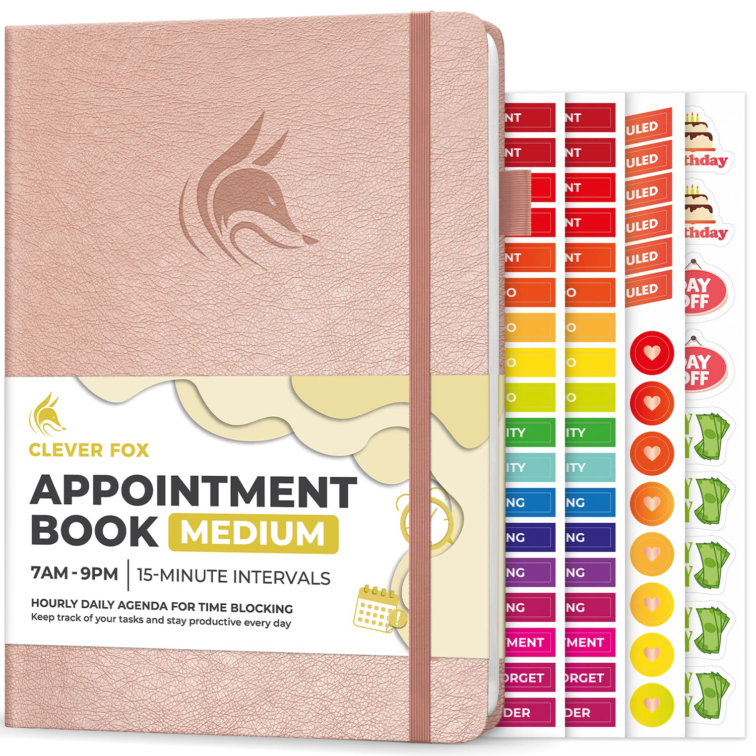 Clever Fox Appointment Book – Hourly Schedule Planner with Time Slots – Time Box Planner for Daily Work & To-Dos – Weekly & Monthly Spreads, Undated, Hardcover, A5 Size (Rose Gold)