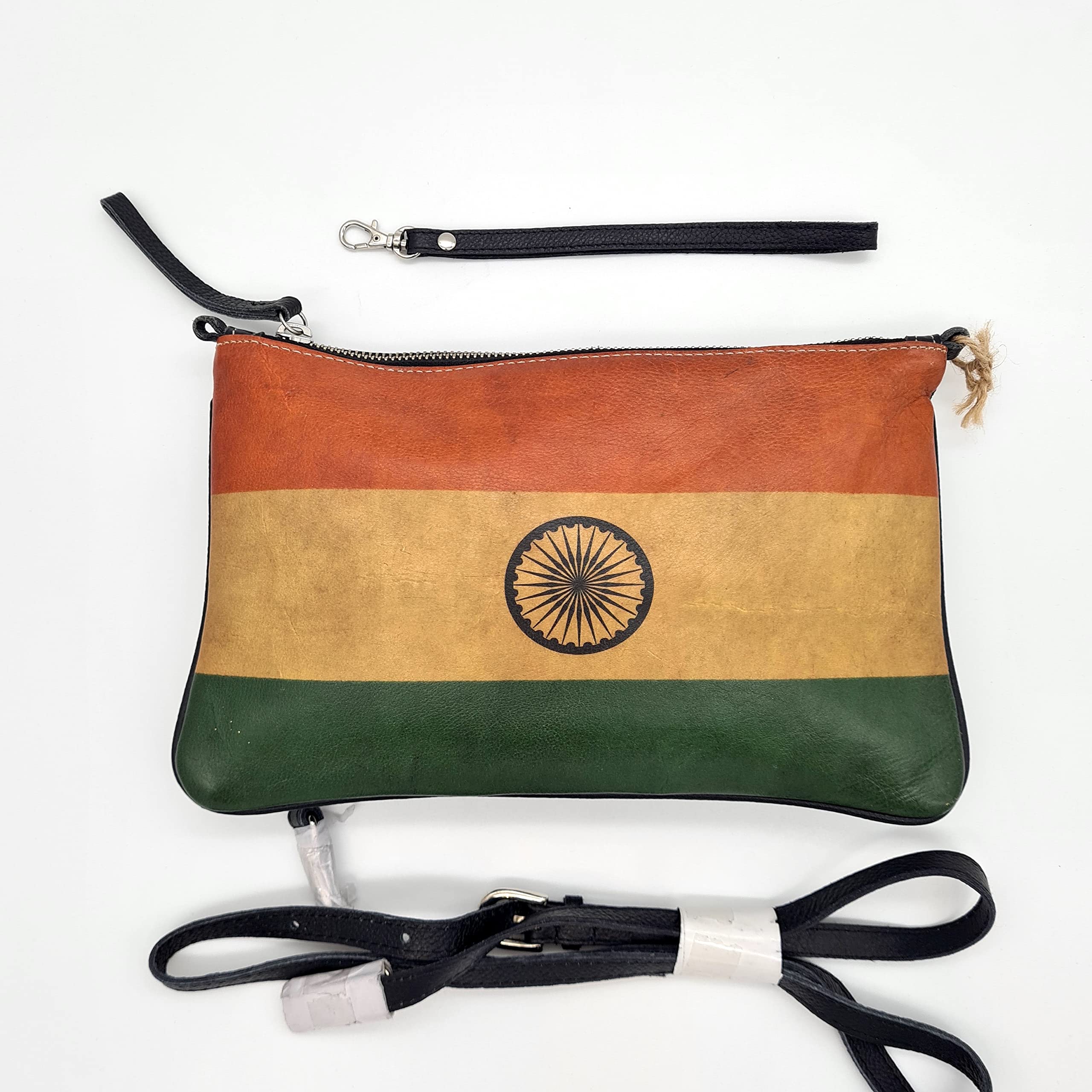 Studio Manhattan Art+Design Crossbody Purse India Flag Bag for Women Genuine Leather Strap Shoulder Bag Purse Trendy Design Camera Crossbody Purse Top Zip