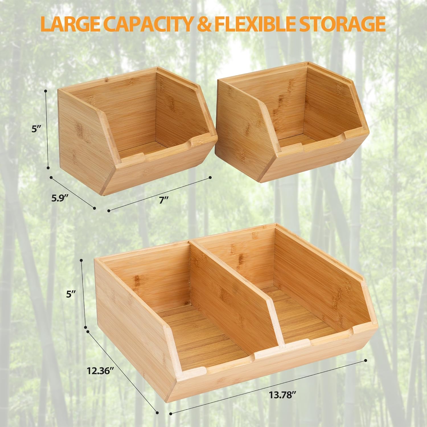 Bamboo Pantry Storage Bins, Stackable Potato and Onion Storage, Pantry Produce Organizer for Fruit and Vegetable - Image 5