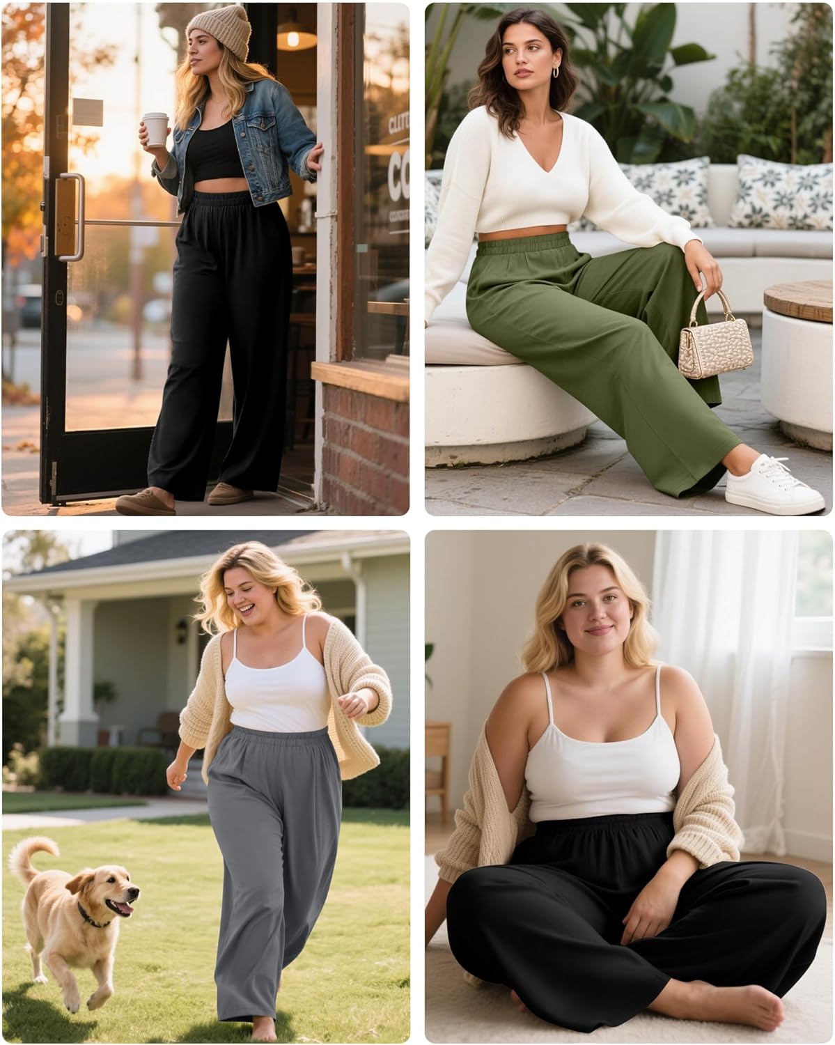3 Pack Women Plus Size Wide Leg Pants Loose Fit Palazzo Lounge Yoga Sweatpants High Waist Casual Pajamas Pants - Image 6