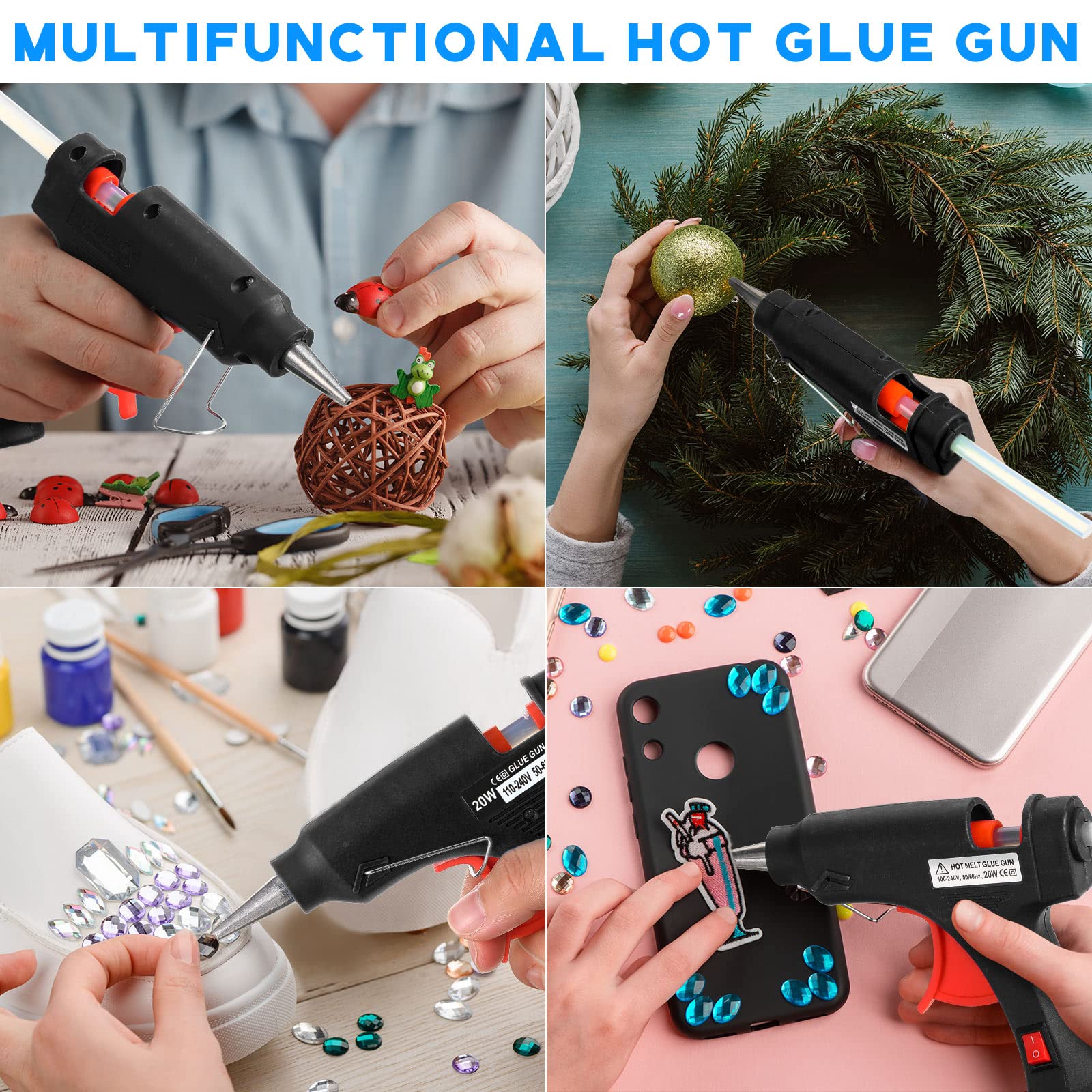 Zhengmy 12 mini pistole per colla a caldo, per lavori artigianali, preriscaldamento rapido e facile da spremere, per scuola, progetti fai da te, lezioni, ufficio, casa, riparazioni rapide (nero)