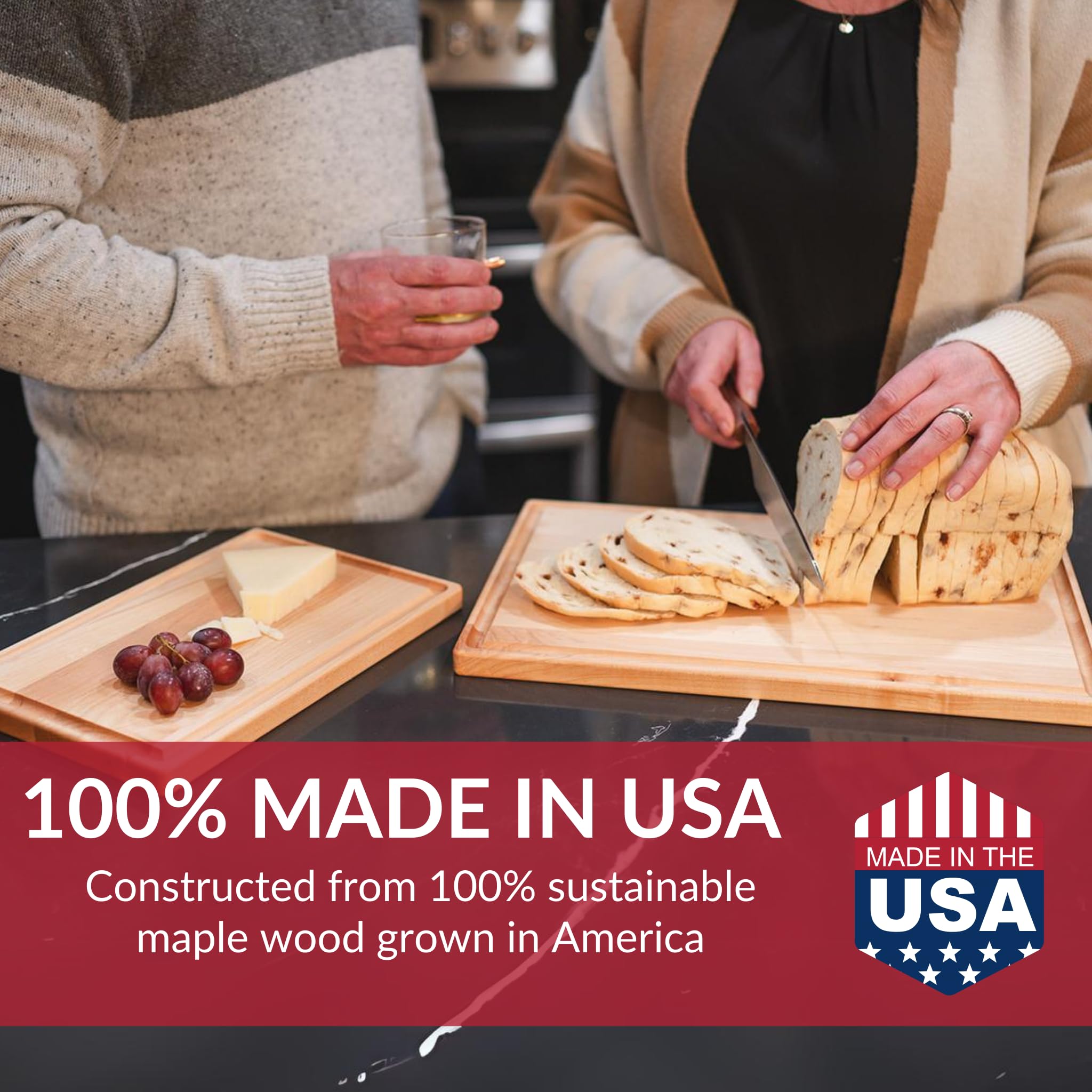 Made in USA Black Walnut Wood Cutting Board by Virginia Boys Kitchens - Butcher Block Wooden Carving Board with Juice Well made from Sustainable Hardwood (17x11): Maple Wood 20"L x 15"W