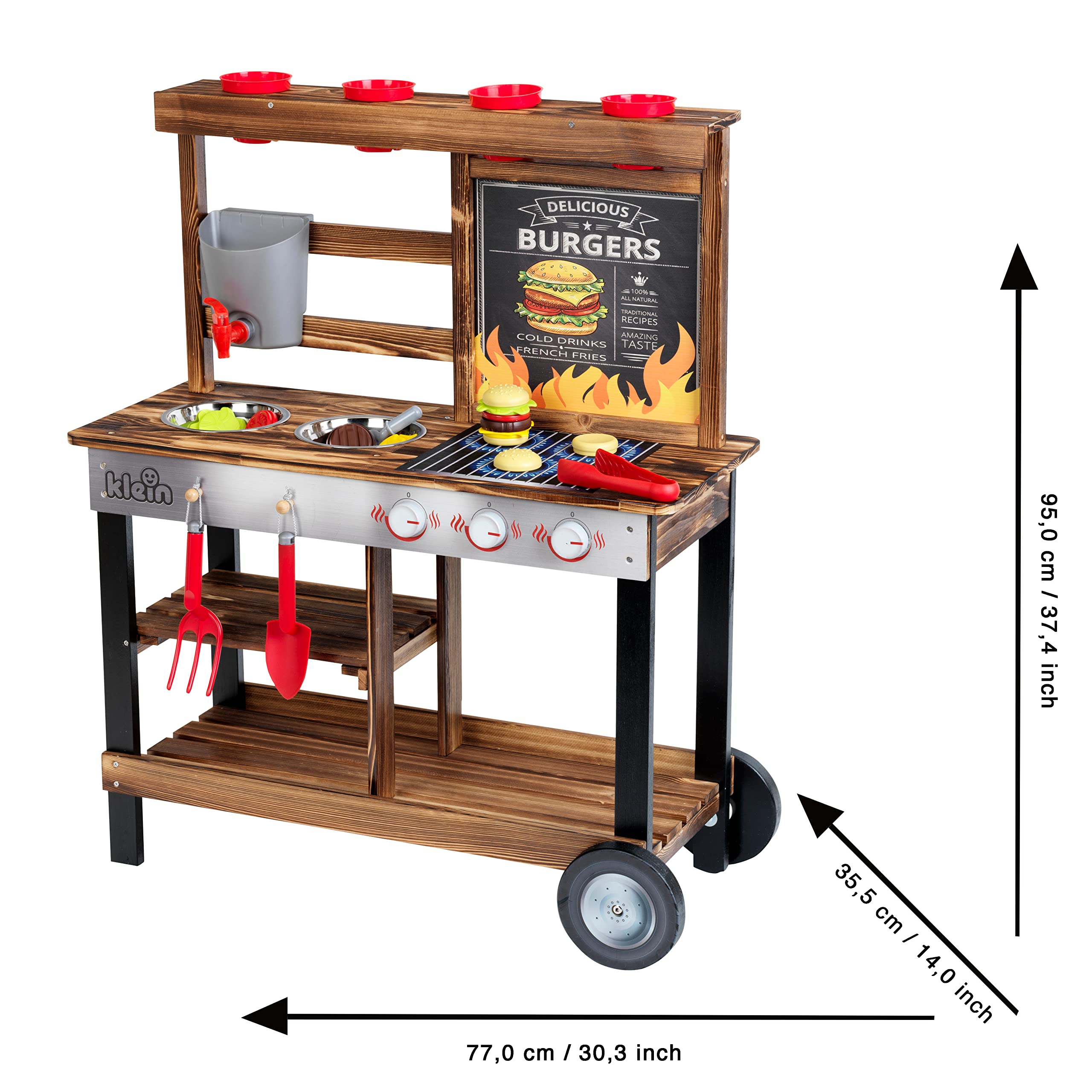 Theo Klein 2368 BBQ Country Sommer Küche I Matschküche aus Holz mit Grill- und Pflanz-Station I Inkl. Zubehör I FSC(TM)-zertifiziertes Holz (FSC(TM) C188230) I Spielzeug für Kinder ab 3 Jahren