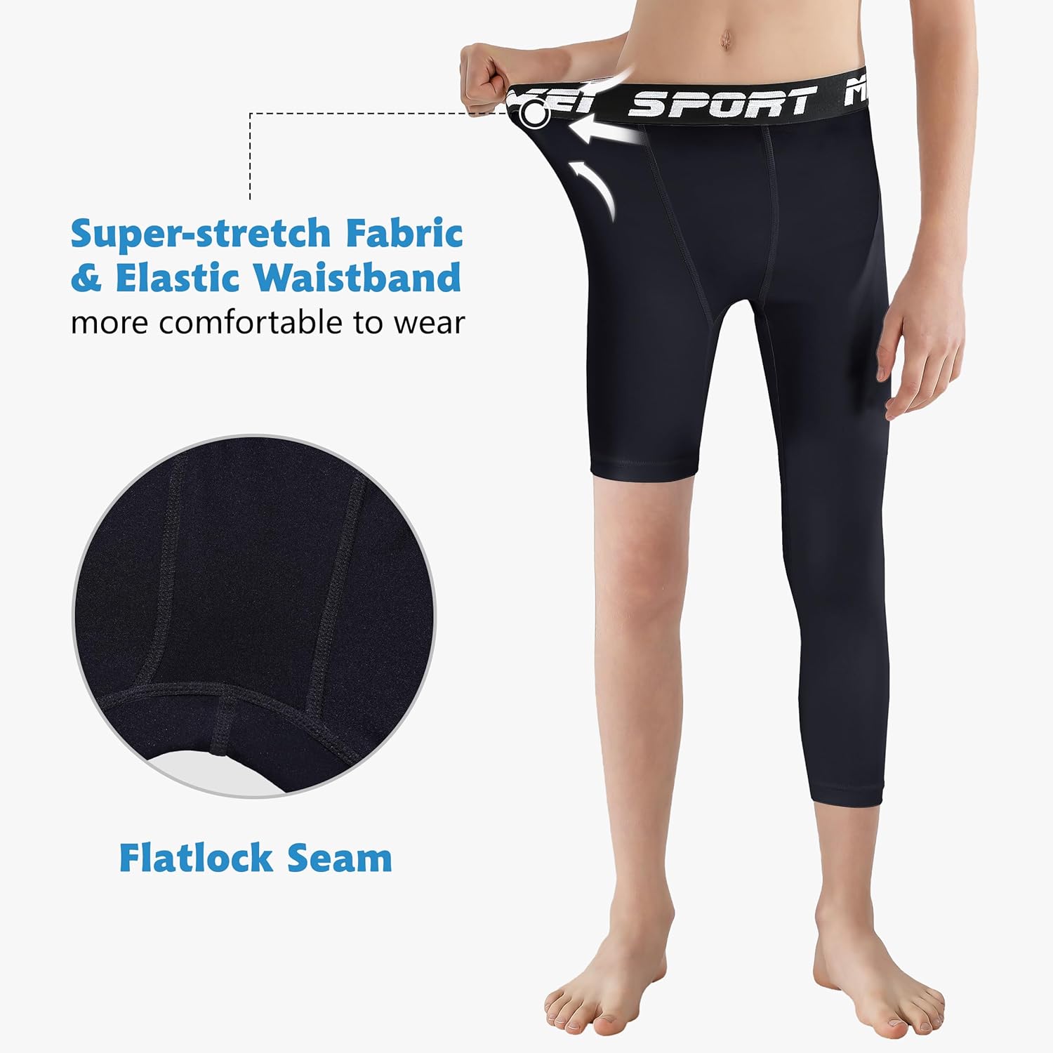Youth Boys One Leg Compression Pants Basketball Leg Sleeve Girls Single Tights Kids 3/4 Leggings Sports Base Layer - Image 3
