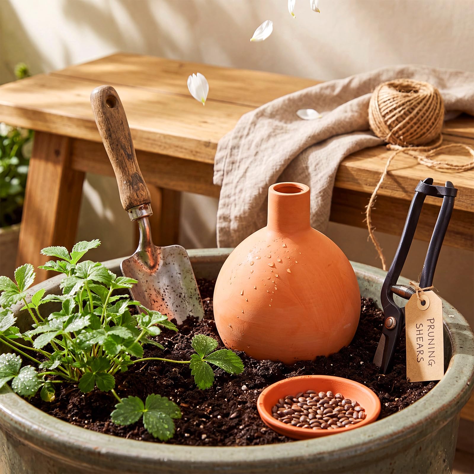 Qinyoung Ollas Lot de 4 grands pots d'arrosage en terre cuite avec couvercles pour intérieur et extérieur 1,3 l