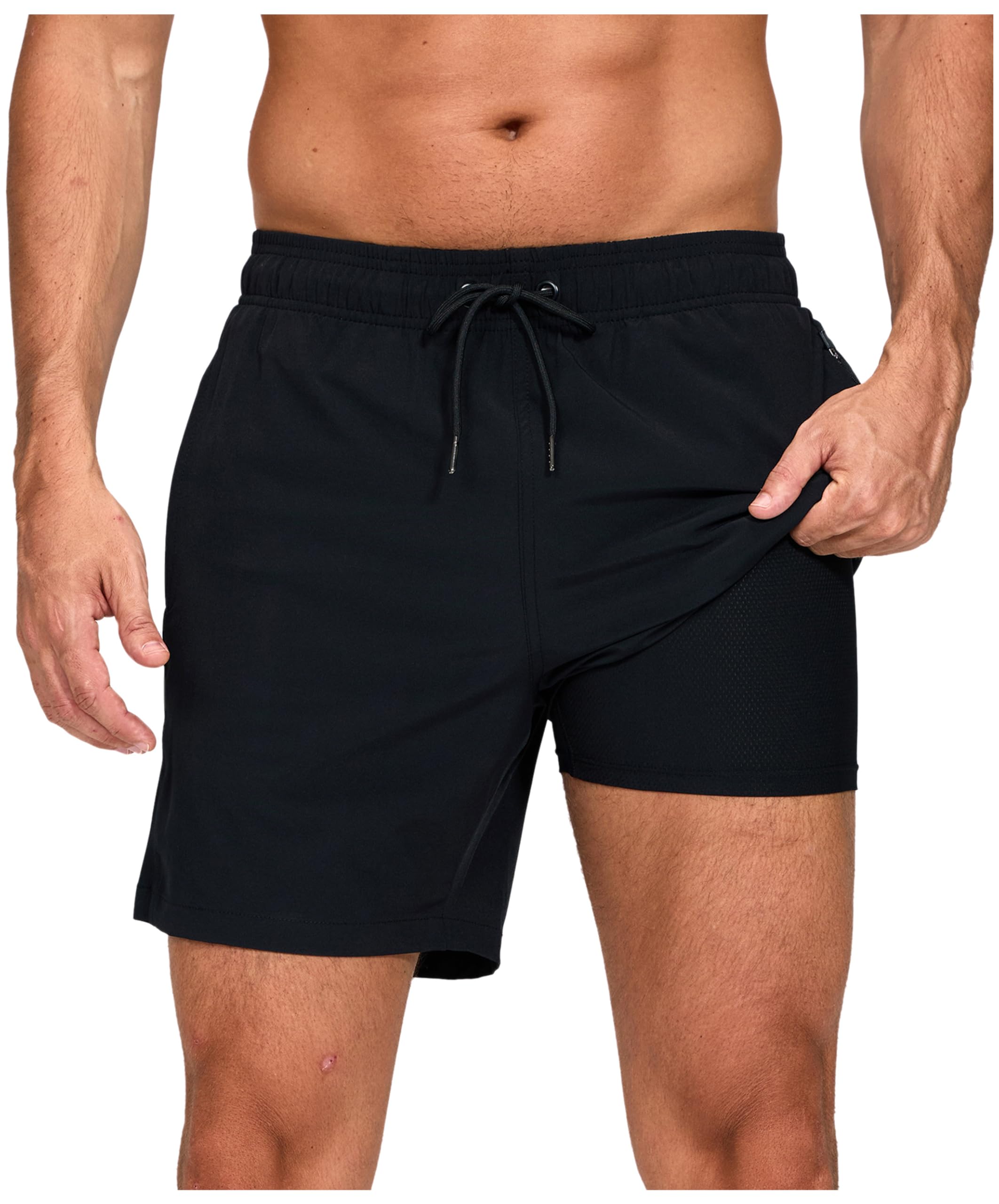 outfit spring Badehose Herren Schnelltrocknend mit Reißverschlusstasche, 2-in-1 Badeshorts für Herren mit Kompressions-Innenhose, Boardshorts Männer für Strand, Pool & Training
