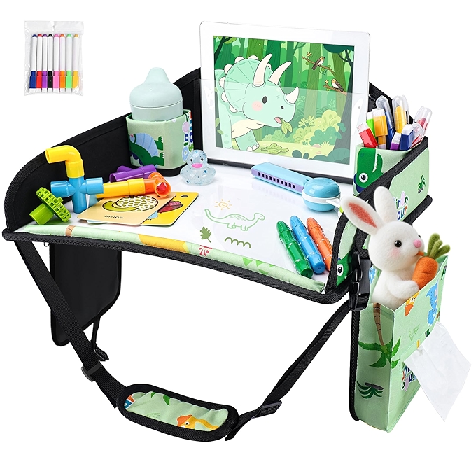 儿童旅行托盘，带画画套装的幼儿车载桌，适合幼儿长途旅行