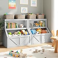 Vista 6 de IDEALHOUSE Estantería para niños, almacenamiento de juguetes, armario de madera para niños pequeños con organizador de almacenamiento, cubos grandes