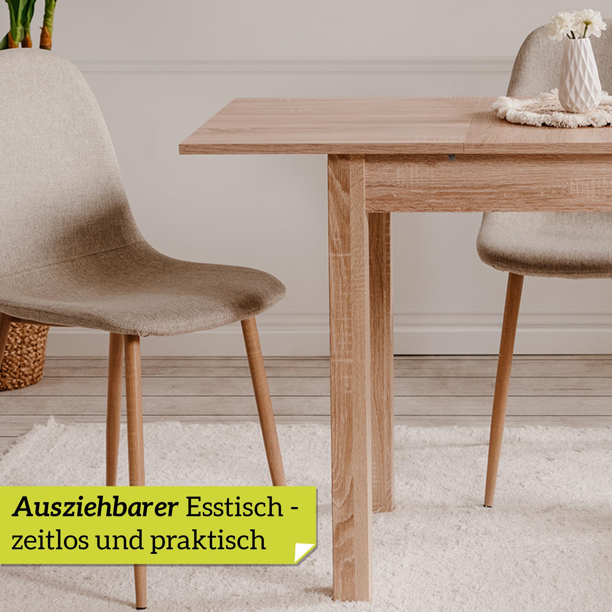 smart Esstisch 120x70 cm Eiche, Küchentisch ausziehbar bis 160 cm, Esszimmertisch aus Holzwerkstoff inkl. erweiterbare Auszugsplatte, moderner Tisch für bis zu 8 Personen