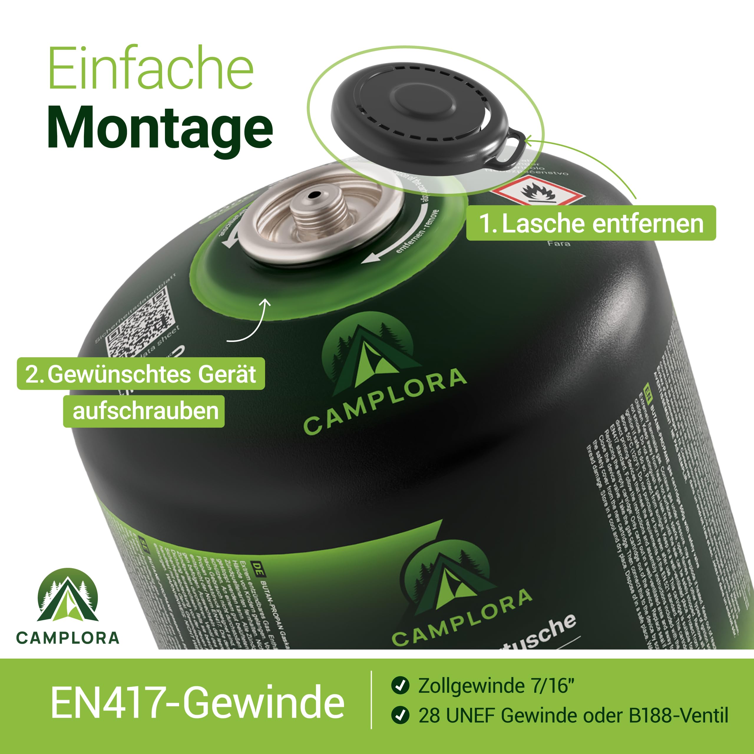 CAMPLORA Lot de 4 cartouches de gaz de 450 g compatibles avec barbecue à gaz Weber série Q100/1000, propane et butane, cartouche à visser avec filetage pour réchaud de camping, cartouches de gaz