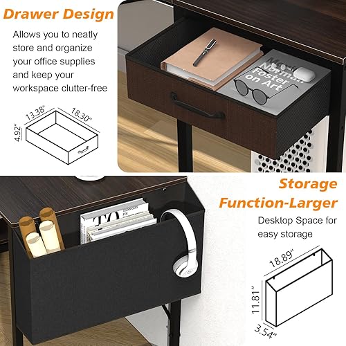 Miniatura 8 de Escritorio para computadora con cajón de 47 pulgadas para oficina en casa con almacenamiento, mesa de escritorio simple y moderna para trabajo, para