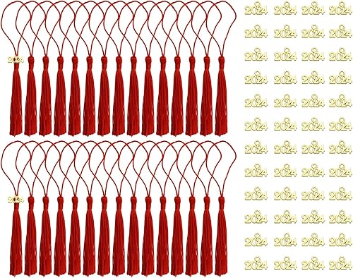 Tupalizy 30 mini borlas sedosas hechas a mano con 60 dijes del año 2024 para graduación, llavero, aretes, joyería, regalos de boda, recuerdos,