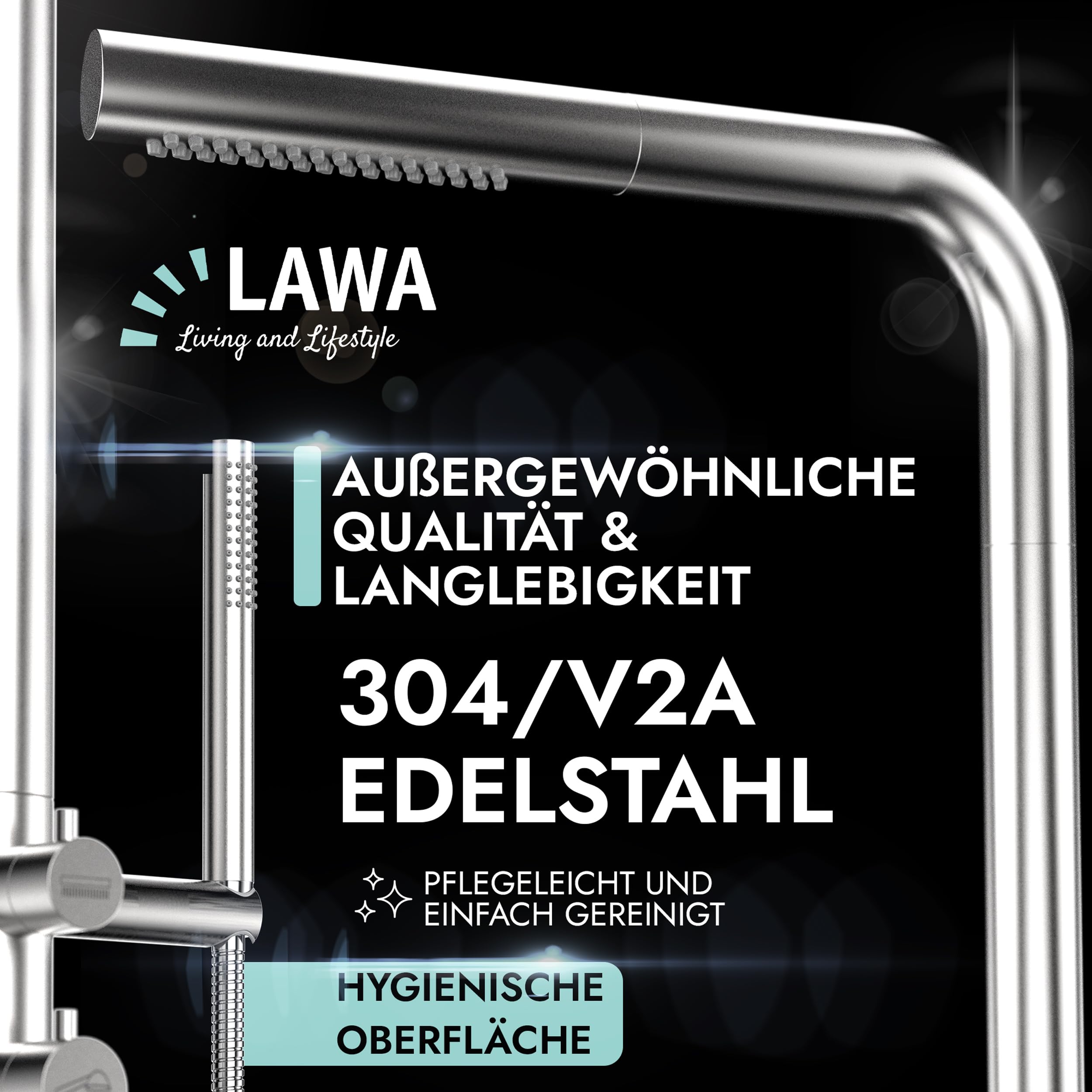 Außendusche Gartendusche V2A 304 Edelstahl Warm Kalt mit Handbrause Sauna Dusche für Warmwasser- Kaltwasseranschluss Pooldusche Garten Aussendusche Schwimmbaddusche