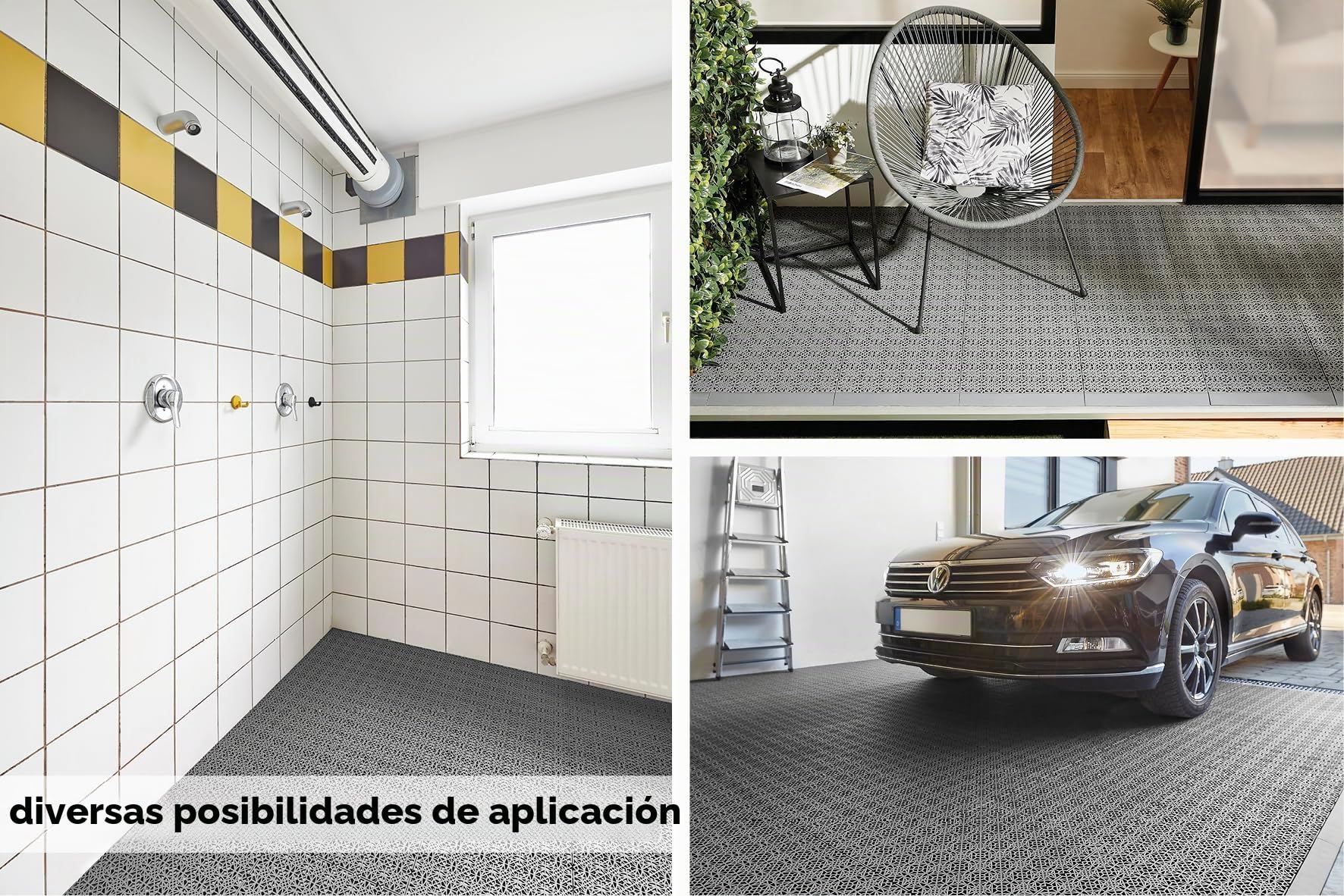 Andiamo 202403 - Set de baldosas de plástico para suelo, 38 x 38 cm, 7 unidades, 1 m², color gris