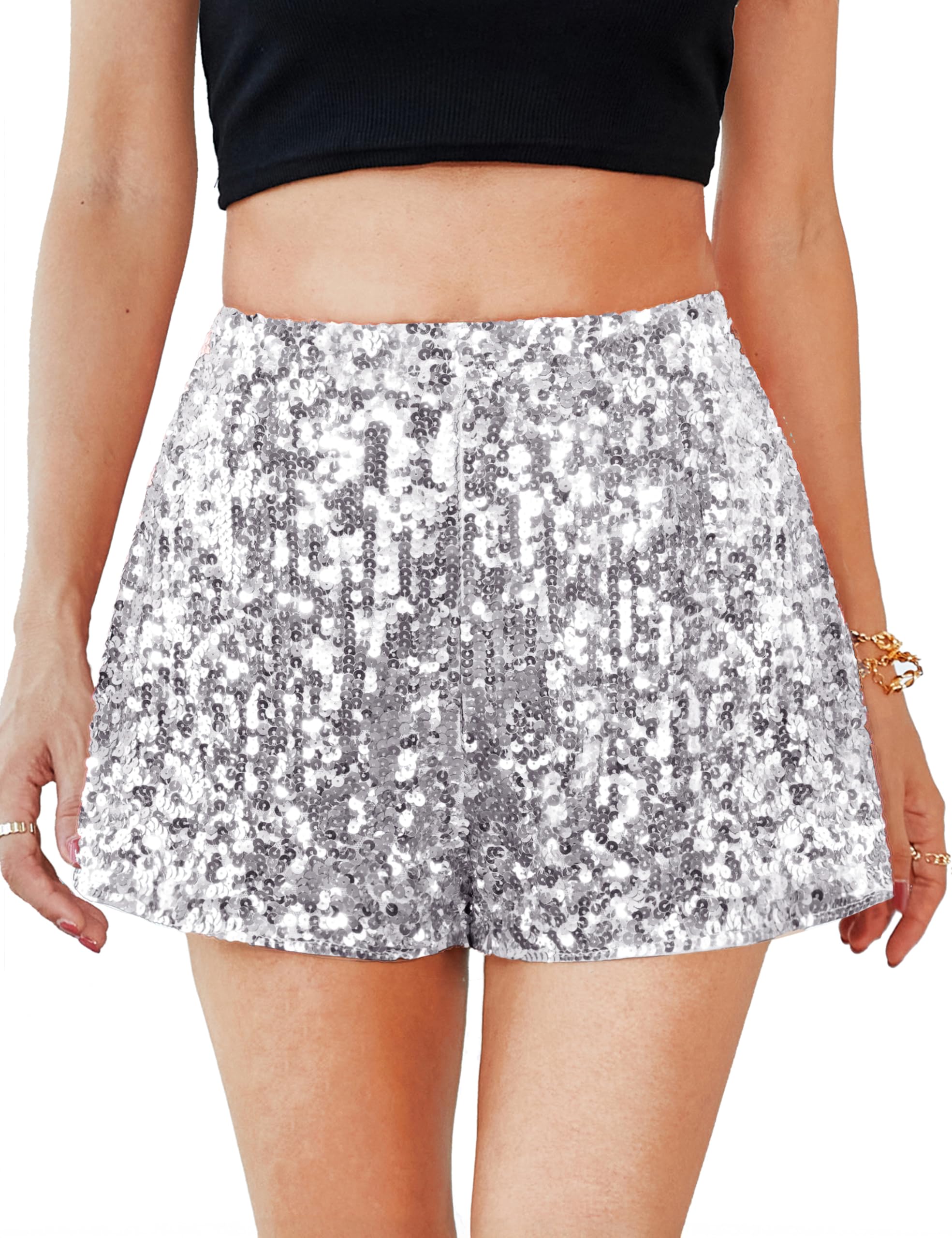 Women's Sequin Shorts Sparkly Stretchy Night Out Party High Waisted Shorts