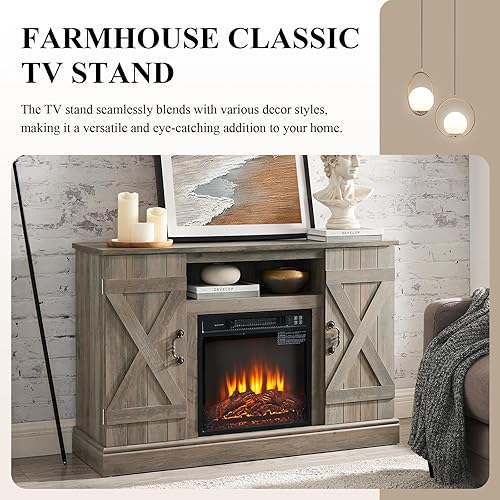 Miniatura 3 de LETESA Farmhouse Classic Media - Soporte de TV para TV de hasta 50 pulgadas, consola de TV de madera retro con armarios de almacenamiento abiertos y