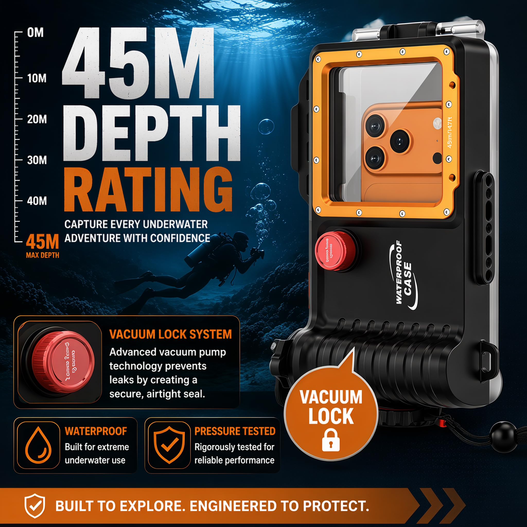 Sinkry Custodia professionale per telefono subacquea da 147ft / 45 m, per snorkeling, nuoto, custodia impermeabile compatibile con iPhone/Samsung/Google
