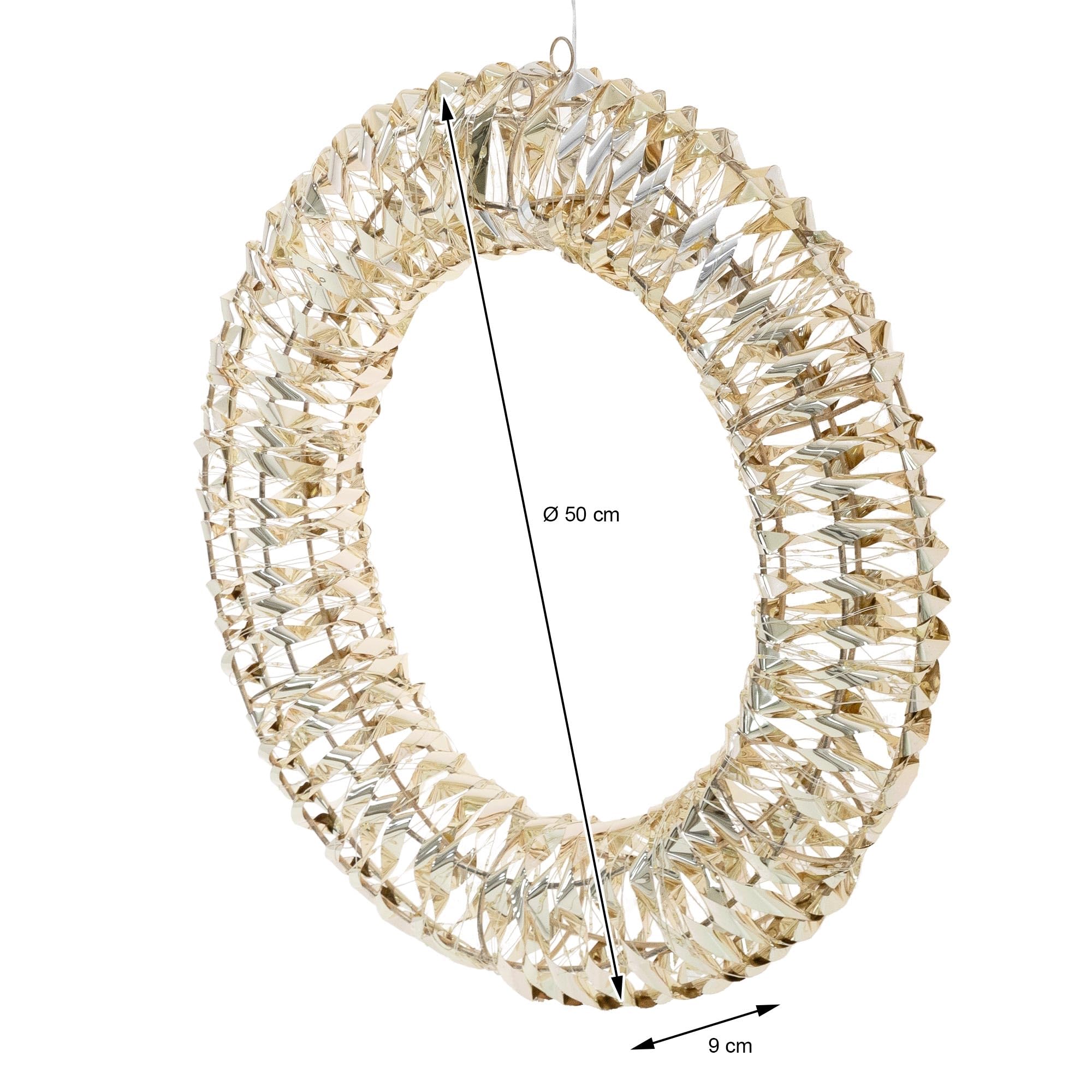 ECD Germany Couronne de Noël LED Ø50cm avec 720 Micro LED Blanc Chaud & Minuterie, IP44 Étanche Intérieur/Extérieur, Couronne Métallique Suspendue 3D Éclairage LED, Décoration de Porte Fenêtre