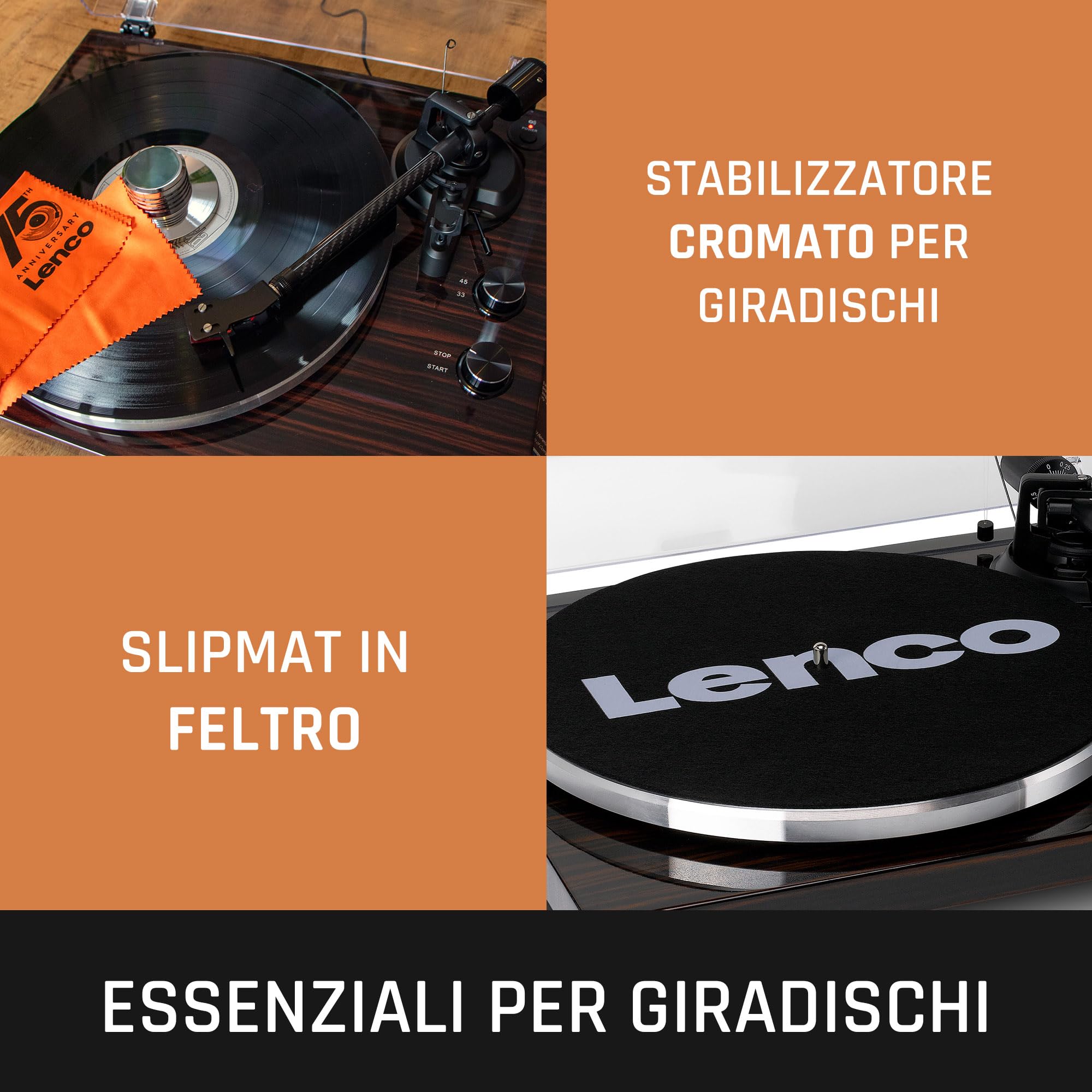 Lenco LBT-345WA - Giradischi con Bluetooth® e testina 2M Red, incluso stabilizzatore cromato - Noce