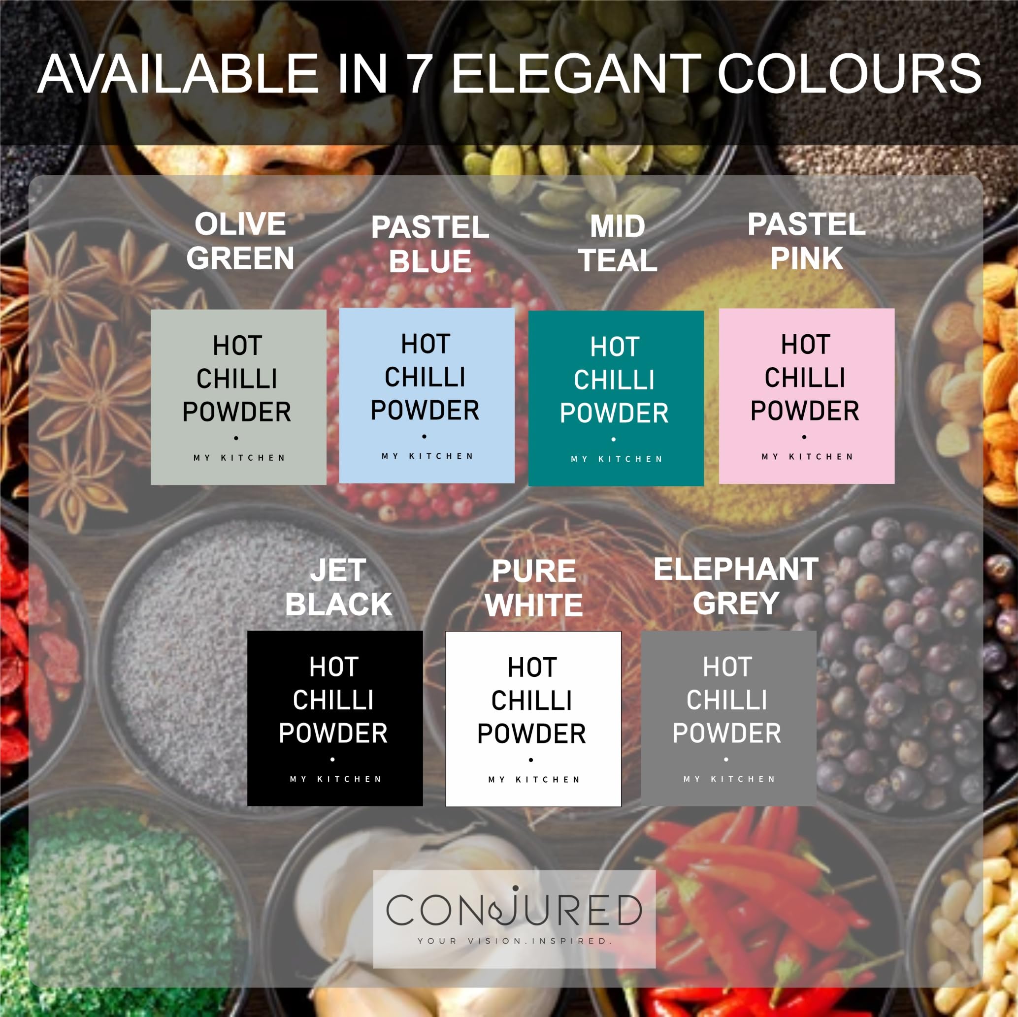 Spice Jar Labels - Blue Chalk, Chalk Blue, 30 x 30mm - Image 2