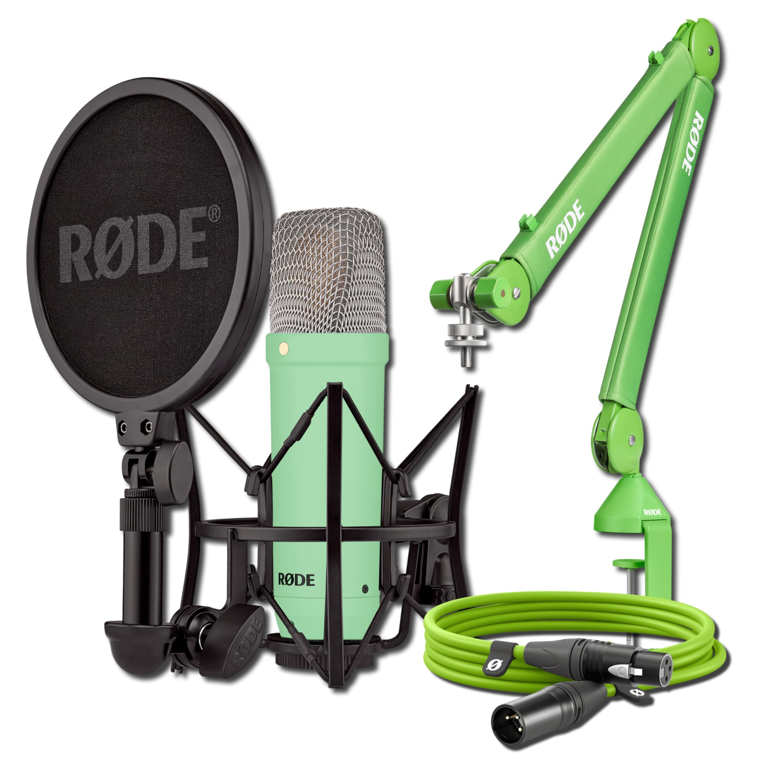 Rode NT1 Signature Series Condenser Microphone (Green) with Gr PSA1+ Studio Boom Arm and XLR-3 Cable (Green)