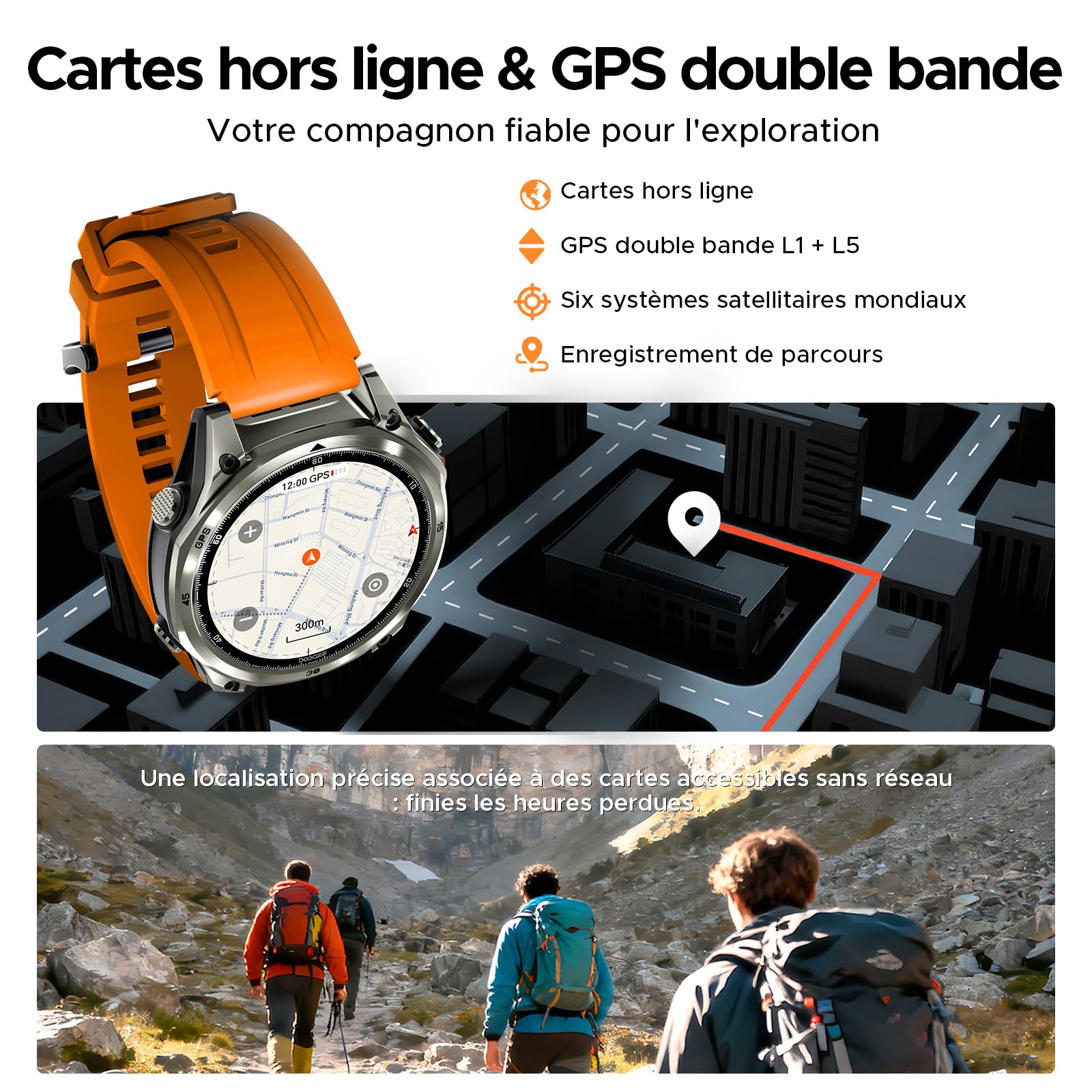 Anywise W1 Pro Montre Connectée Femme Homme, 1.43" AMOLED HD, Cartes Hors Ligne, Cardiofréquencemètre, Sommeil, 12 Jours Autonomie, 170+ Modes Sport, Bluetooth Appel, Compatible Android/iOS