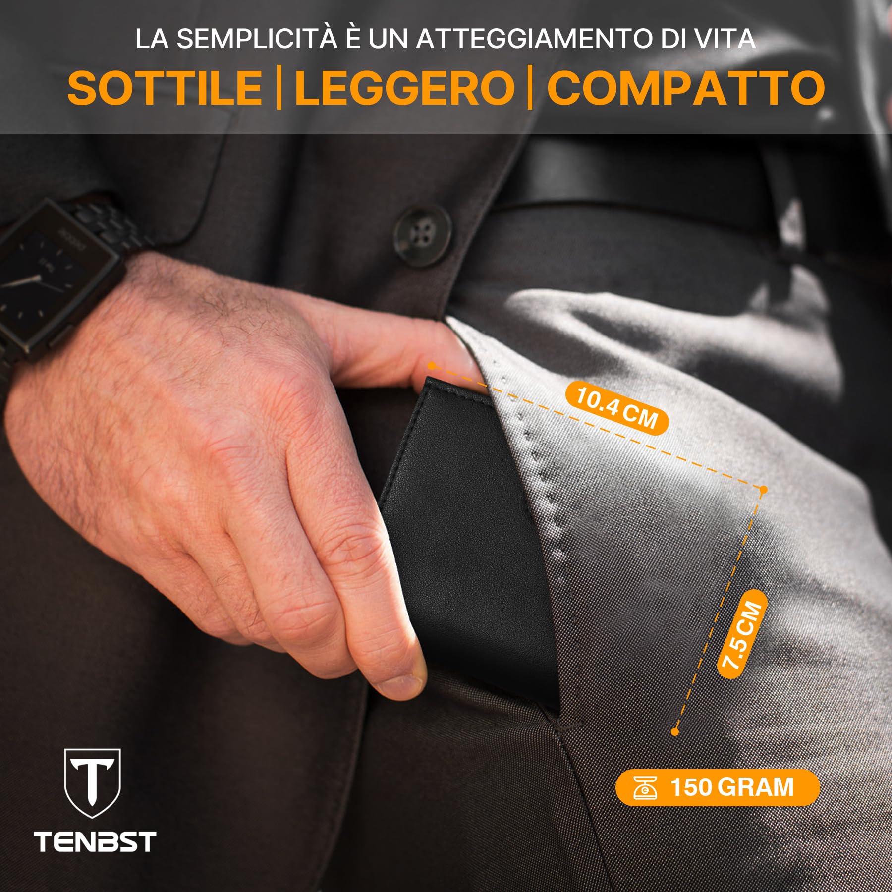 TENBST Portafoglio Uomo Slim | Porta Carte di Credito con Protezione RFID | Portamonete Compatto con Scomparto per Banconote | Portafoglio Uomo Piccolo con Scatola Regalo Elegante | Nero