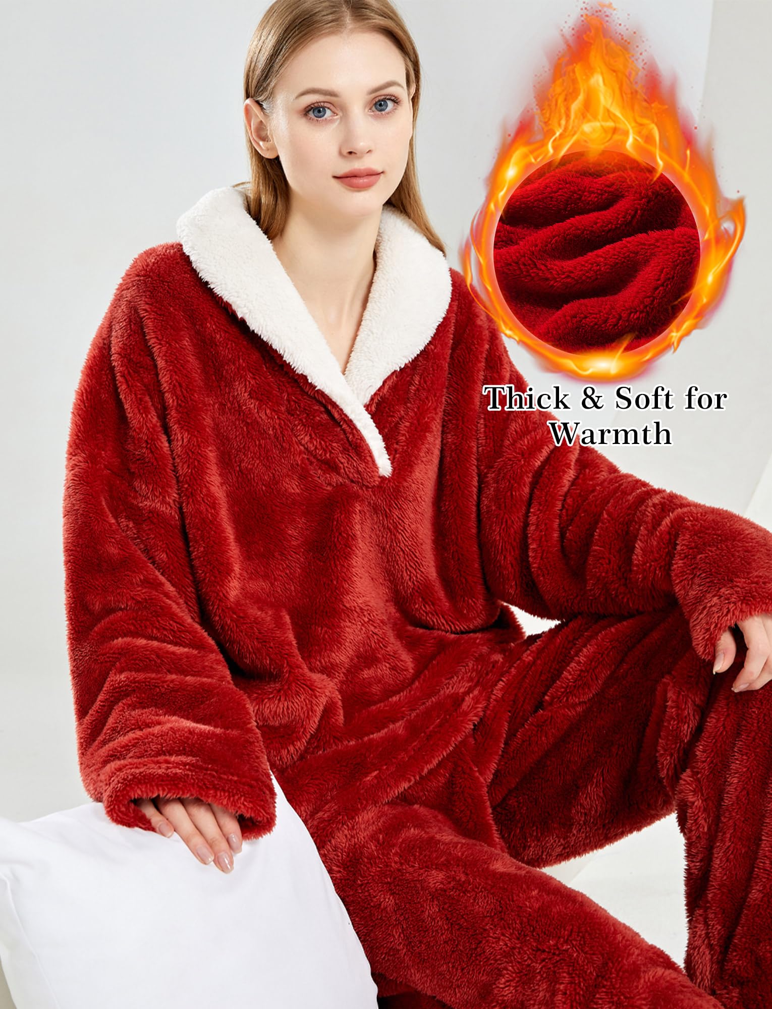 Pigiama da donna, invernale, in peluche, set di pigiami in pile caldo, 2 pezzi, per ragazze, camicia da notte, abbigliamento da casa, EU XS-XL