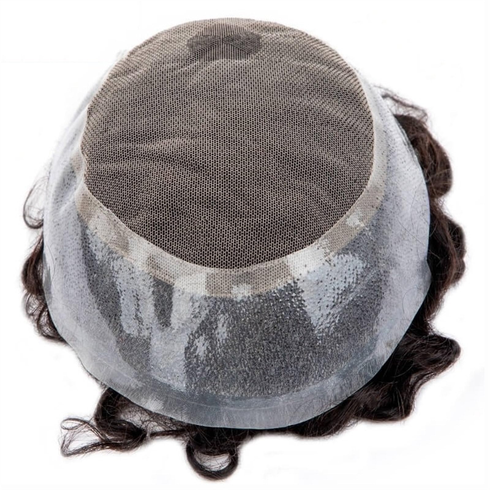 Parrucche Divertenti Protesi for Capelli Maschili durevoli da Uomo Riccio da 20 mm, Pizzo Francese e Toupee da Uomo Trasparente da 1" Parrucca da Uomo(20mm Curly 130%,7x10)